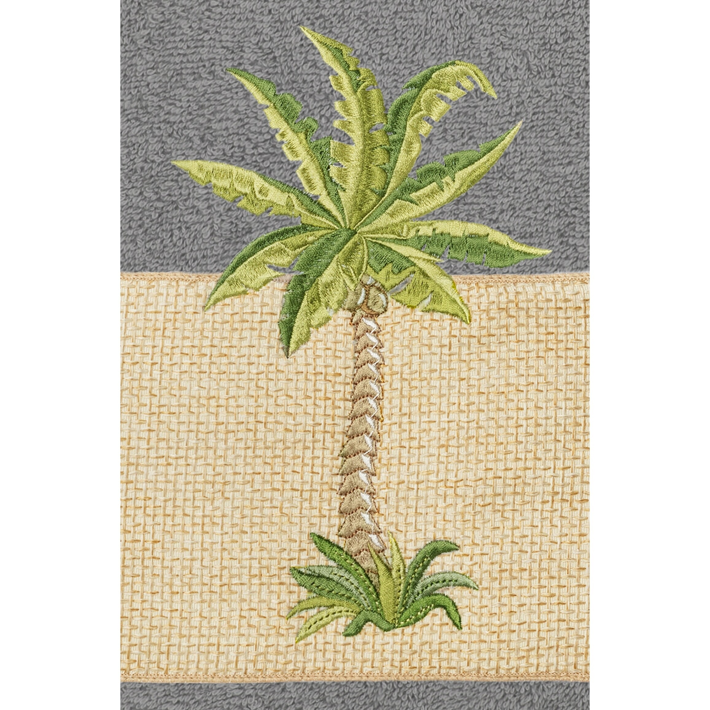 Authentic Hotel and Spa Turkish Cotton Palm Tree Embroidered Charcoal Grey Bath Towels (Set of 2)