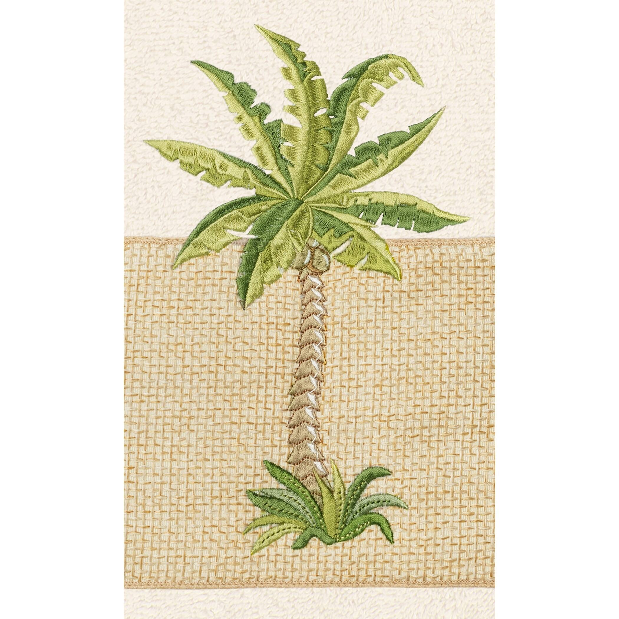 Authentic Hotel and Spa Turkish Cotton Palm Tree Embroidered Cream 3-piece Towel Set