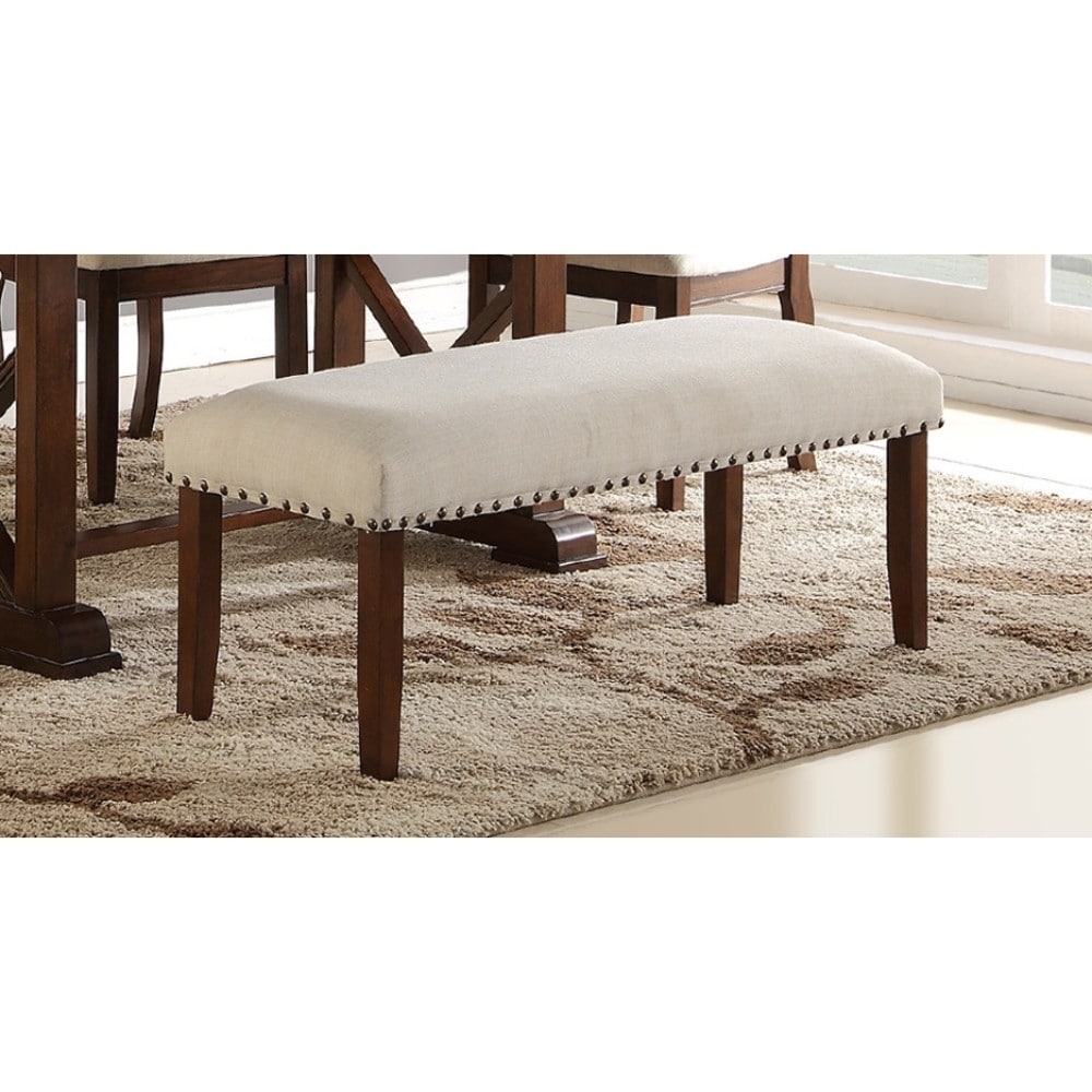 Rubber Wood Bench with Nail trim head design Brown and Cream