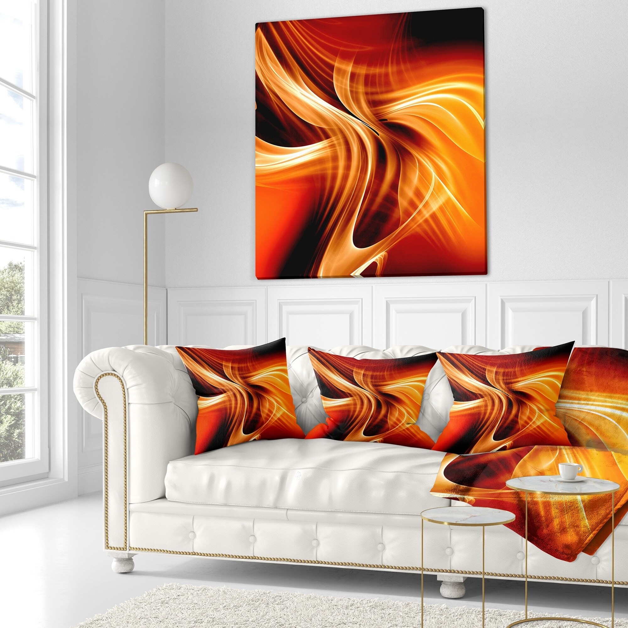 Designart 'Orange Abstract Warm Fractal Design' Abstract Throw Pillow - Square - 18 in. x 18 in. - Medium