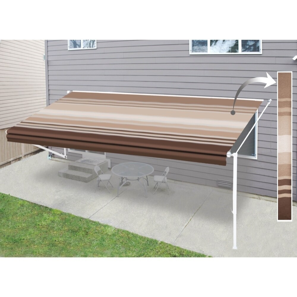 ALEKO Retractable 16'X8' RV or Home Patio Canopy Awning - Brown Stripes