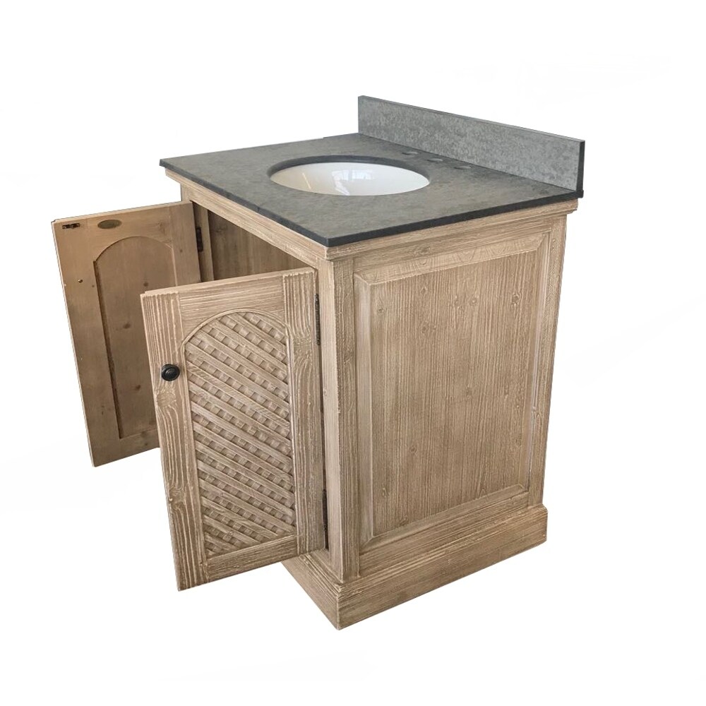 31"Rustic Solid Fir Single Sink Vanity with Polished Textured Surface Granite Top-No Faucet
