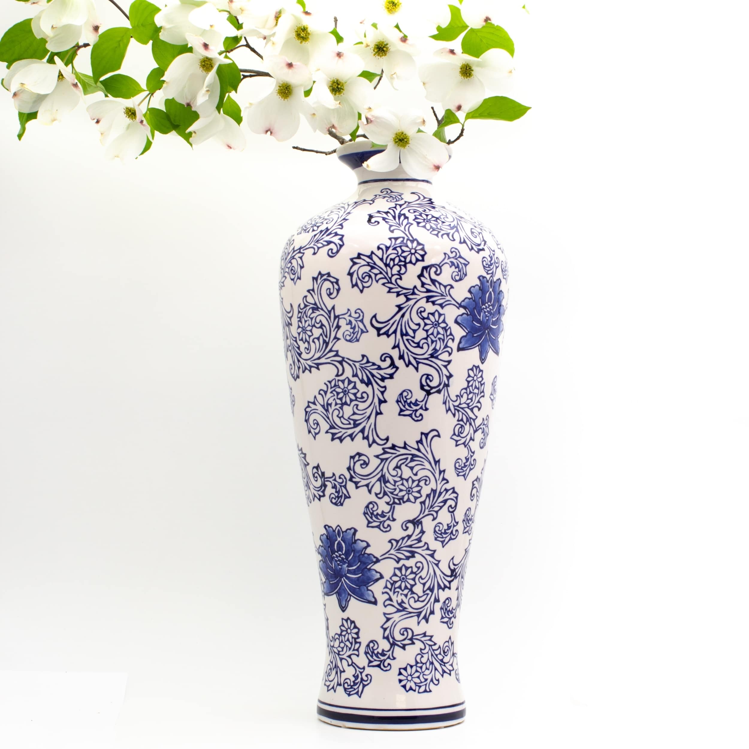 Claybarn Blue Garden 20" White Tall Vase