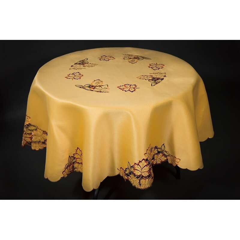 Bountiful Leaf Embroidered Cutwork Fall Tablecloth, 70-Inch Round