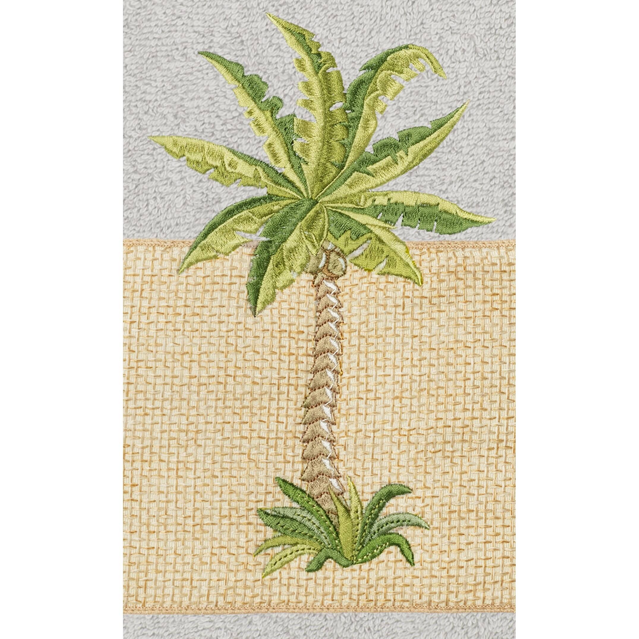 Authentic Hotel and Spa Turkish Cotton Palm Tree Embroidered Grey Hand Towels (Set of 4)