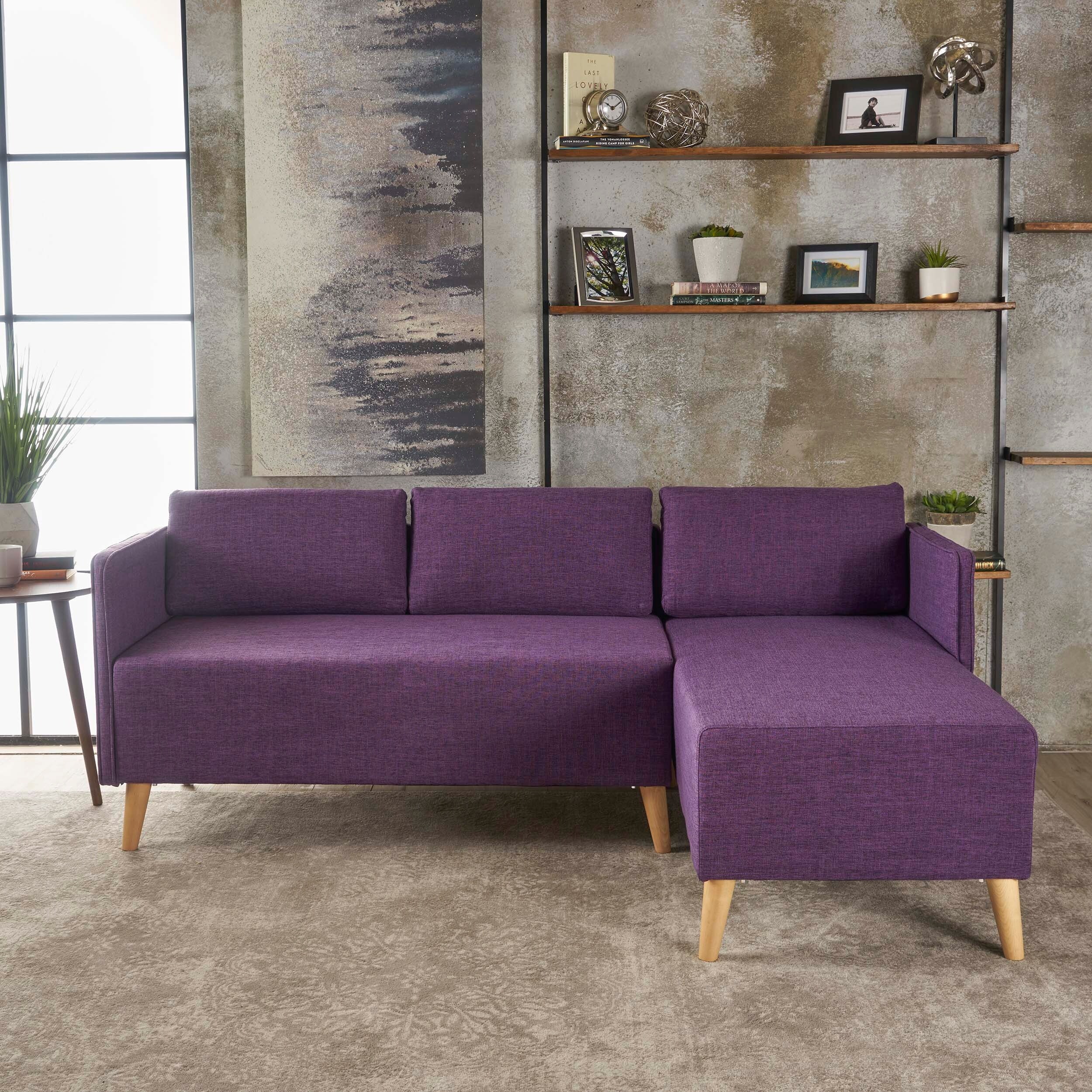 Augustus Mid-century Modern Fabric Chaise Sectional by Christopher Knight Home - muted grey + natural