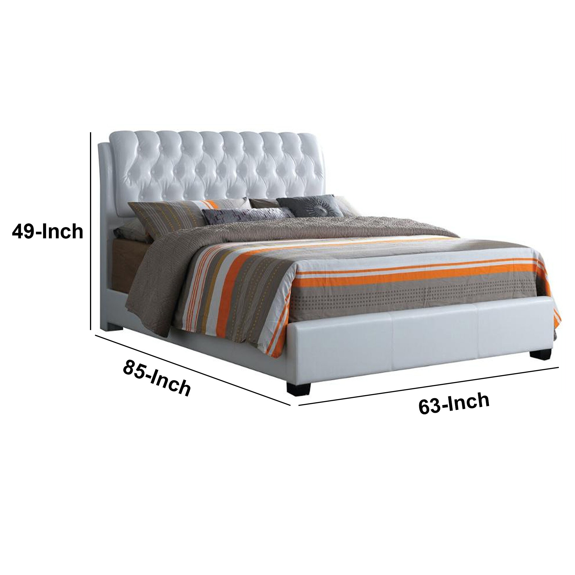 Sophisticated Contemporary Style Fully Padded Queen Size Bed, White