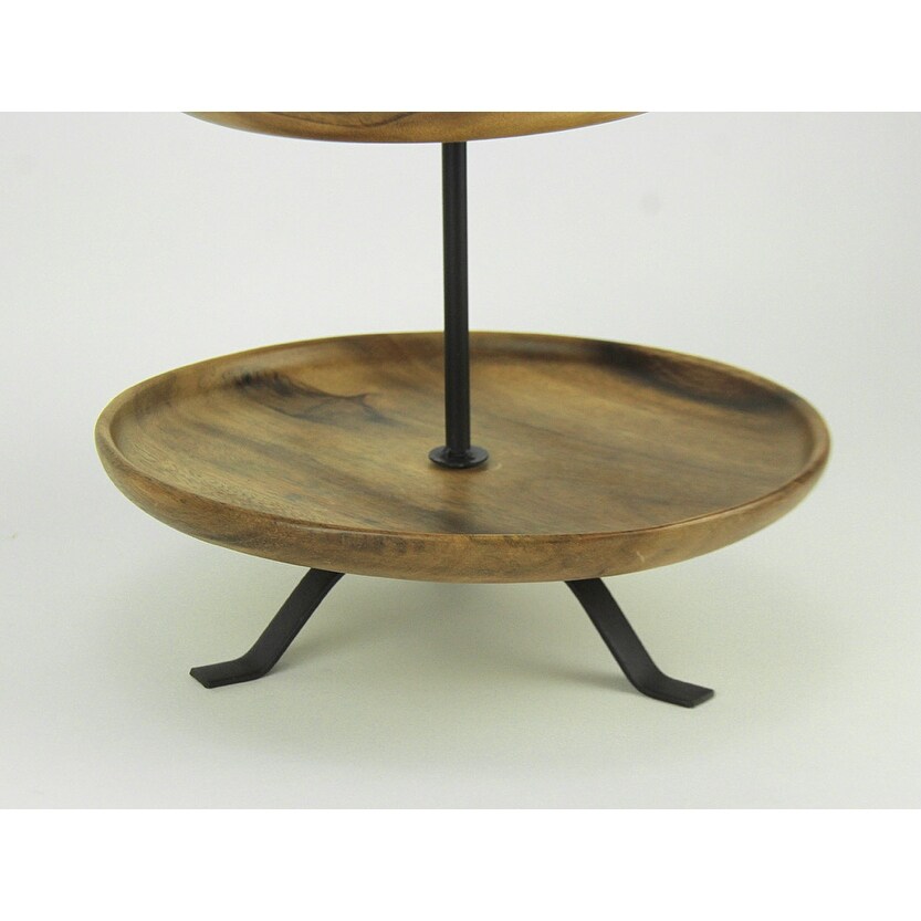 Rustic Round Wood Standing 3 Tiered Serving Tray - 23.5 X 12 X 12 inches
