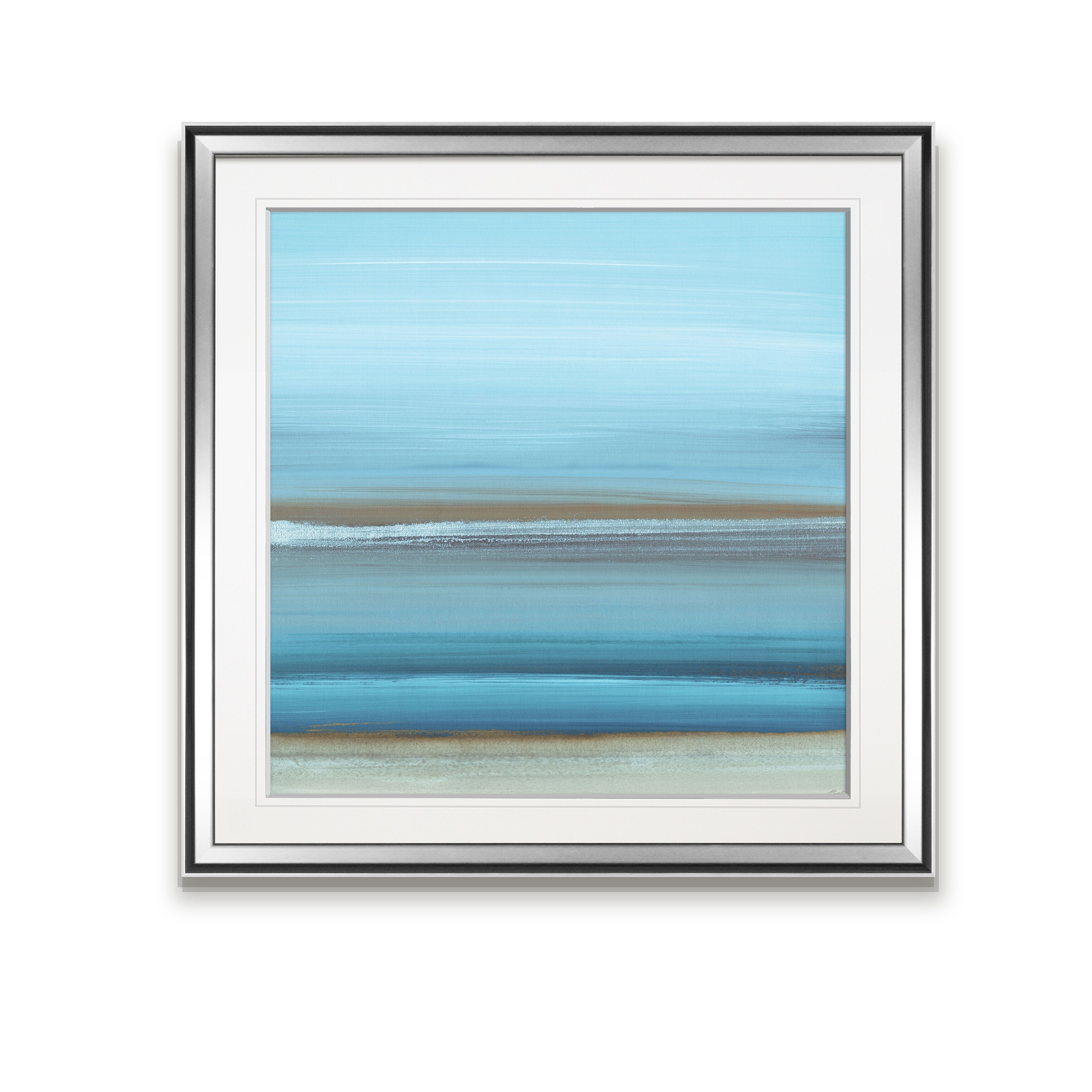 By the Sea I -Custom Framed Print - blue, white, grey, yellow, green, silver, gold