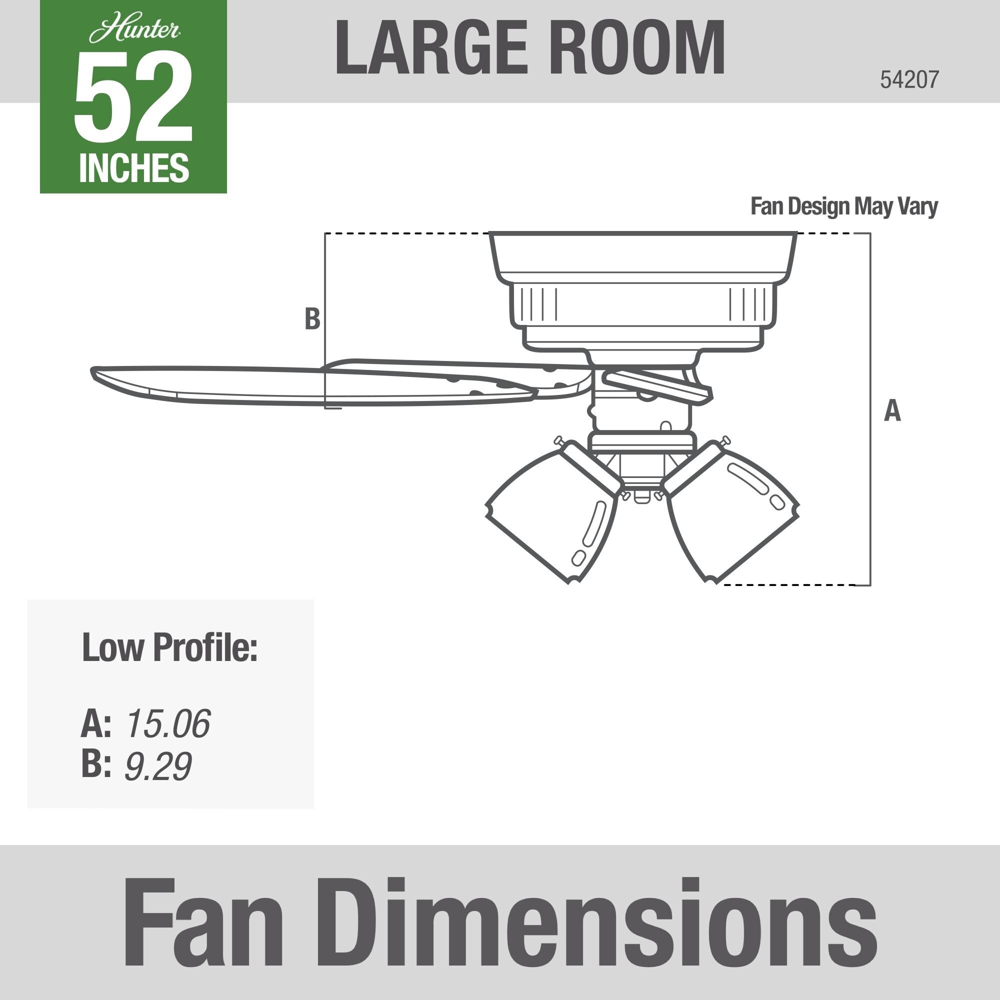Hunter 52" Crestfield Low Profile Ceiling Fan with 3-Light LED Light Kit and Pull Chain