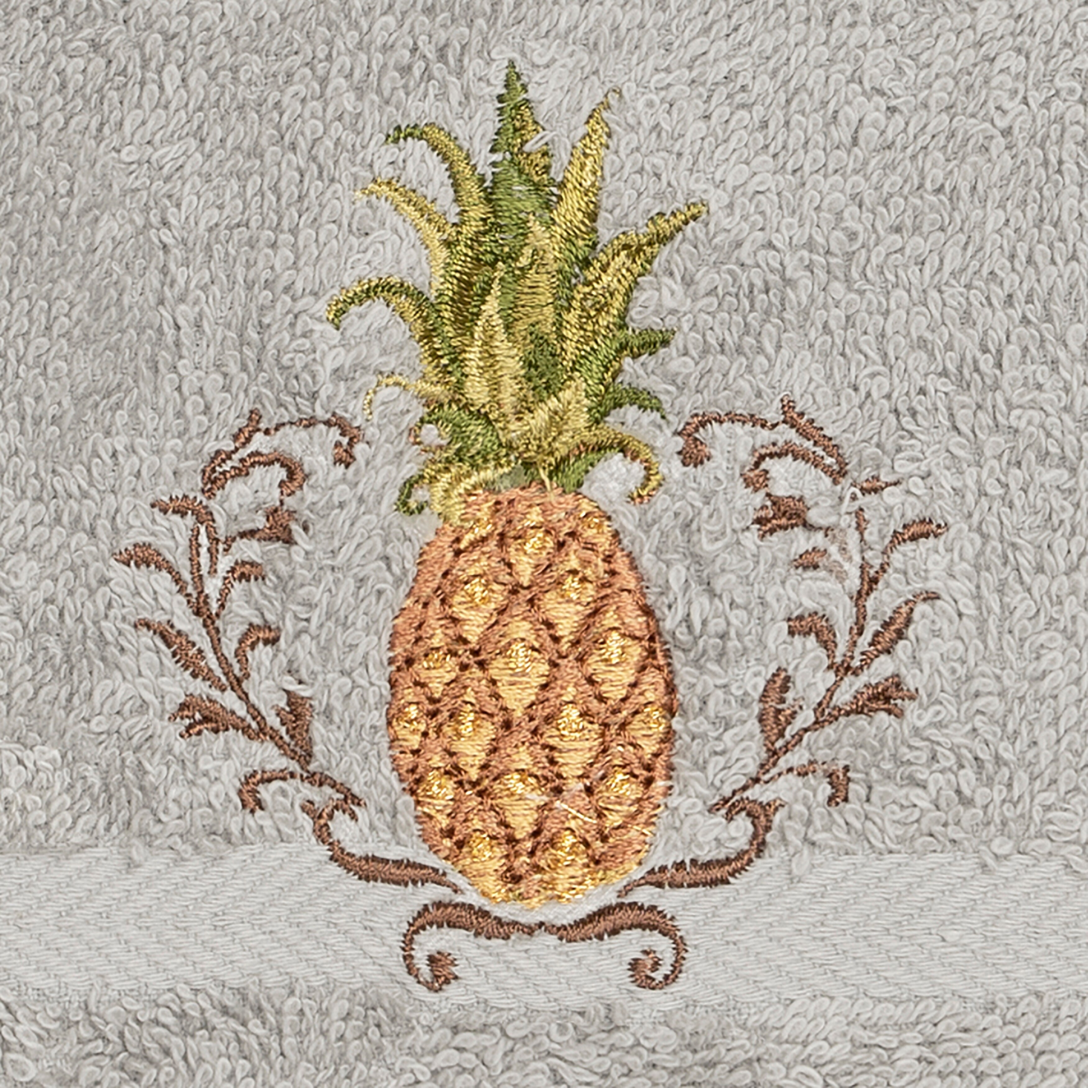 Authentic Hotel and Spa Turkish Cotton Pineapple Embroidered Light Grey 2-piece Washcloth Set