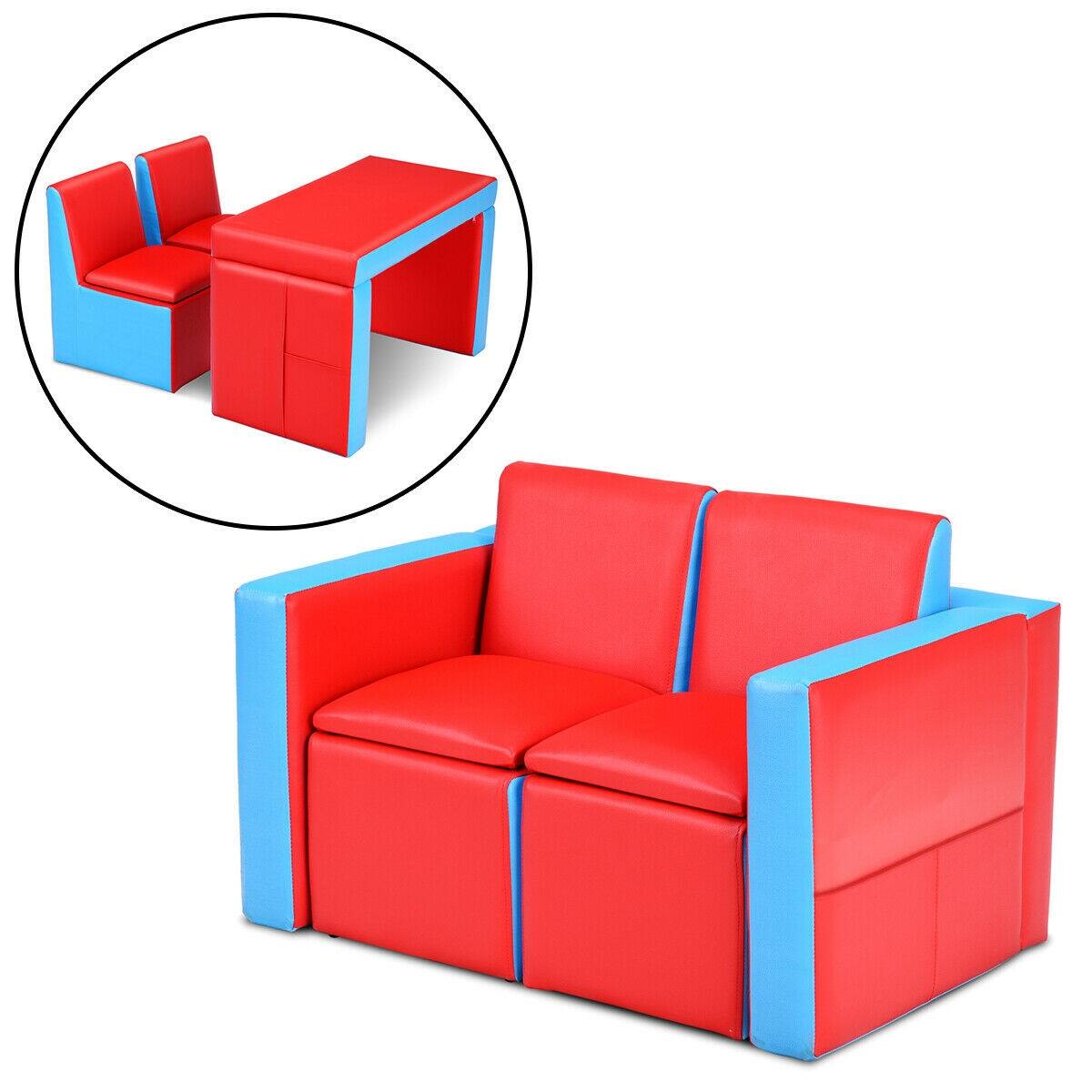 Gymax Multi-functional Kids Sofa Table Chair Set Couch Storage Box
