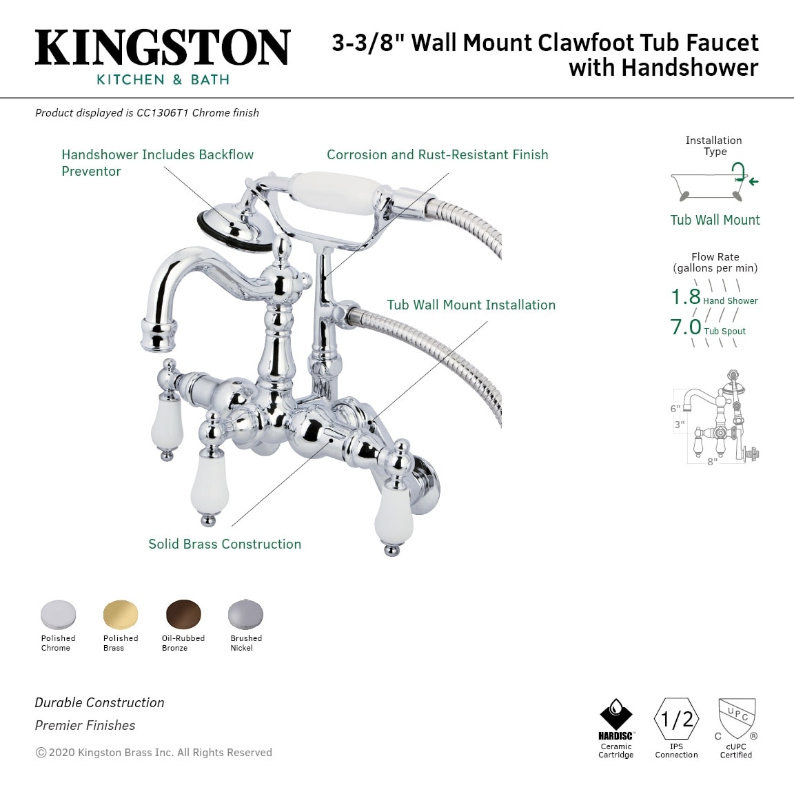 Kingston Brass Vintage Wall Mounted Clawfoot Tub Filler with Personal