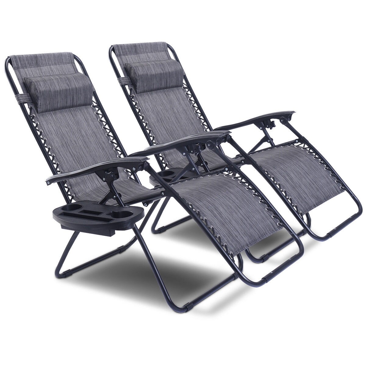 Costway 2PC Folding Zero Gravity Reclining Lounge Chairs Beach Patio