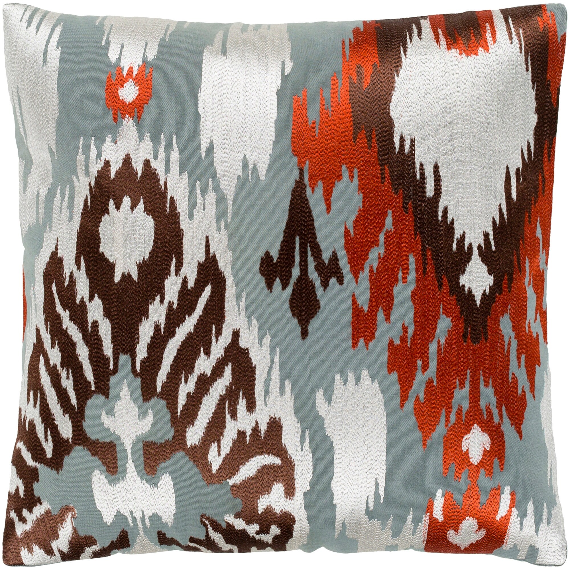 Dobra Rust & Grey Embroidered Ikat Throw Pillow Cover (20" x 20")