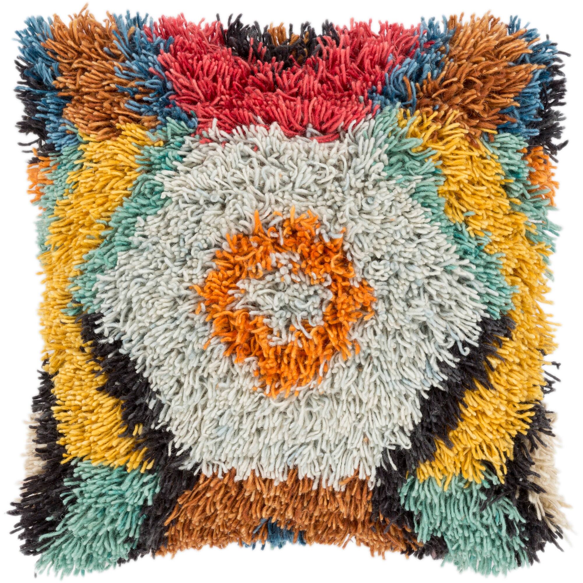 Greyson Multi-color Bohemian Shag Feather Down Throw Pillow (20" x 20")