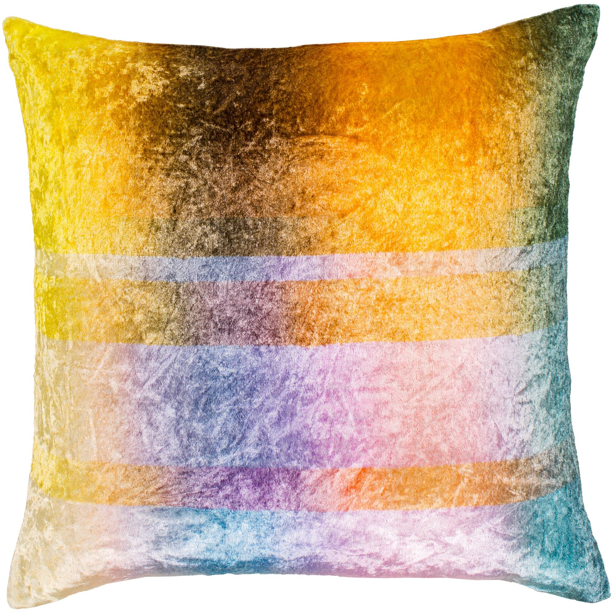 Morpheus Yellow & Aqua Crushed Velvet Throw Pillow Cover (18" x 18")