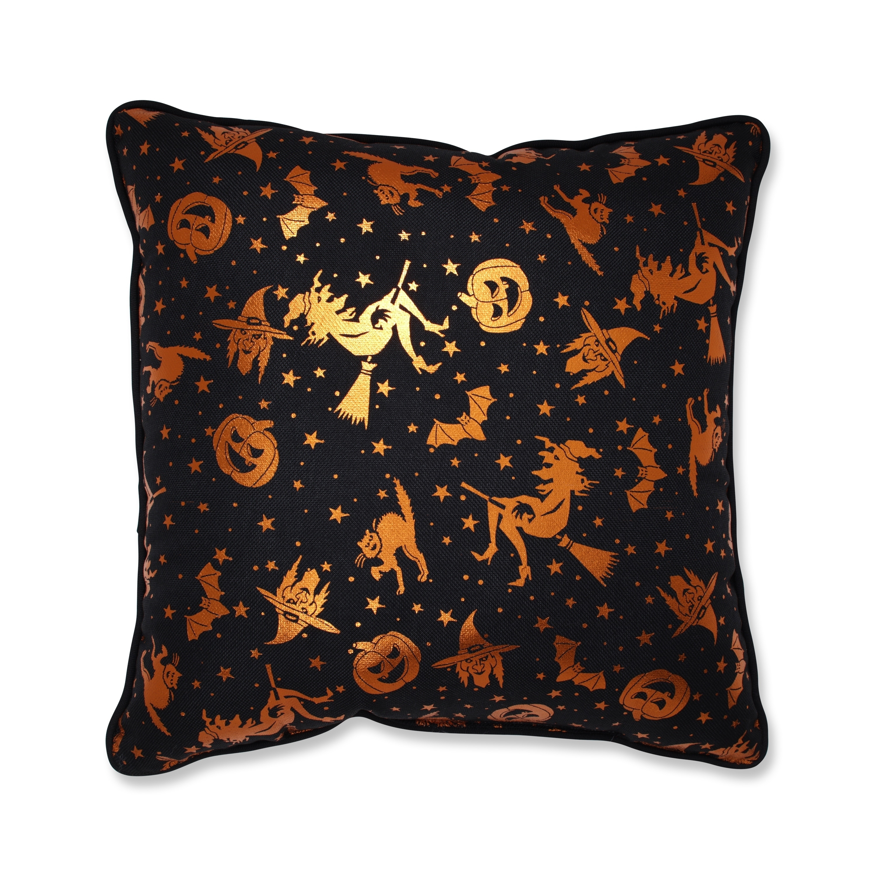 Pillow Perfect Metallic Halloween 16.5-inch Throw Pillow Black/Orange