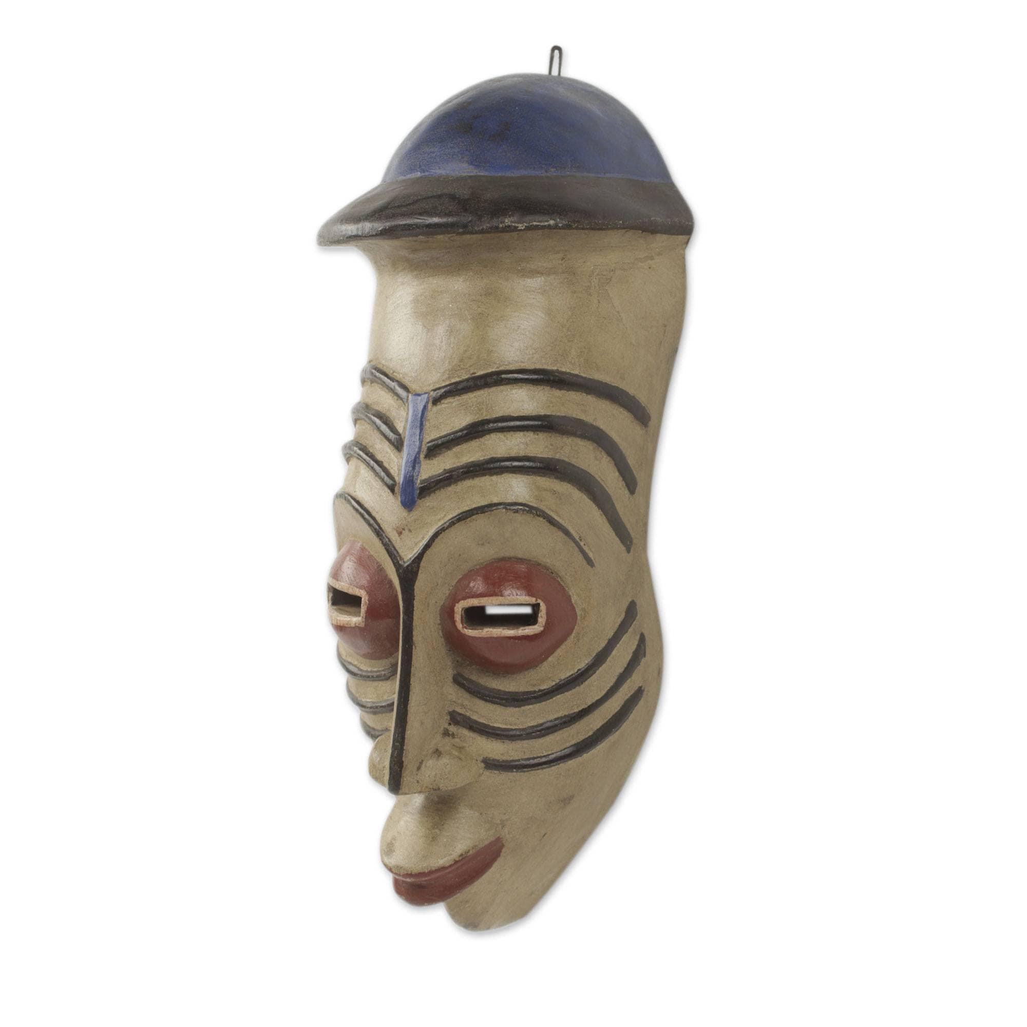 Handmade Frafra Youth African Wood Mask (Ghana) - 16.25" H x 6.25" W x 5" D