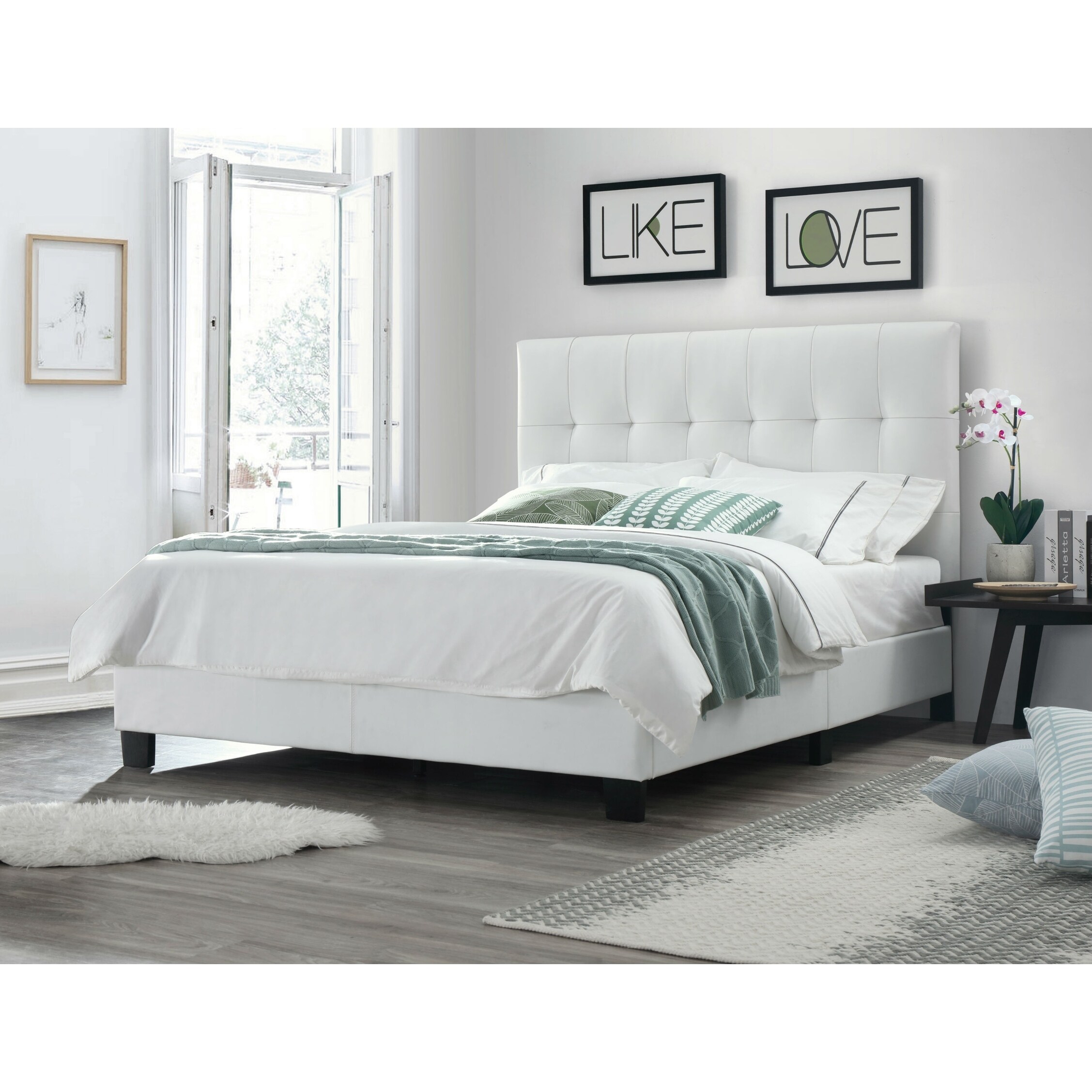 Bianca White Faux Leather Queen-size Platform Bed