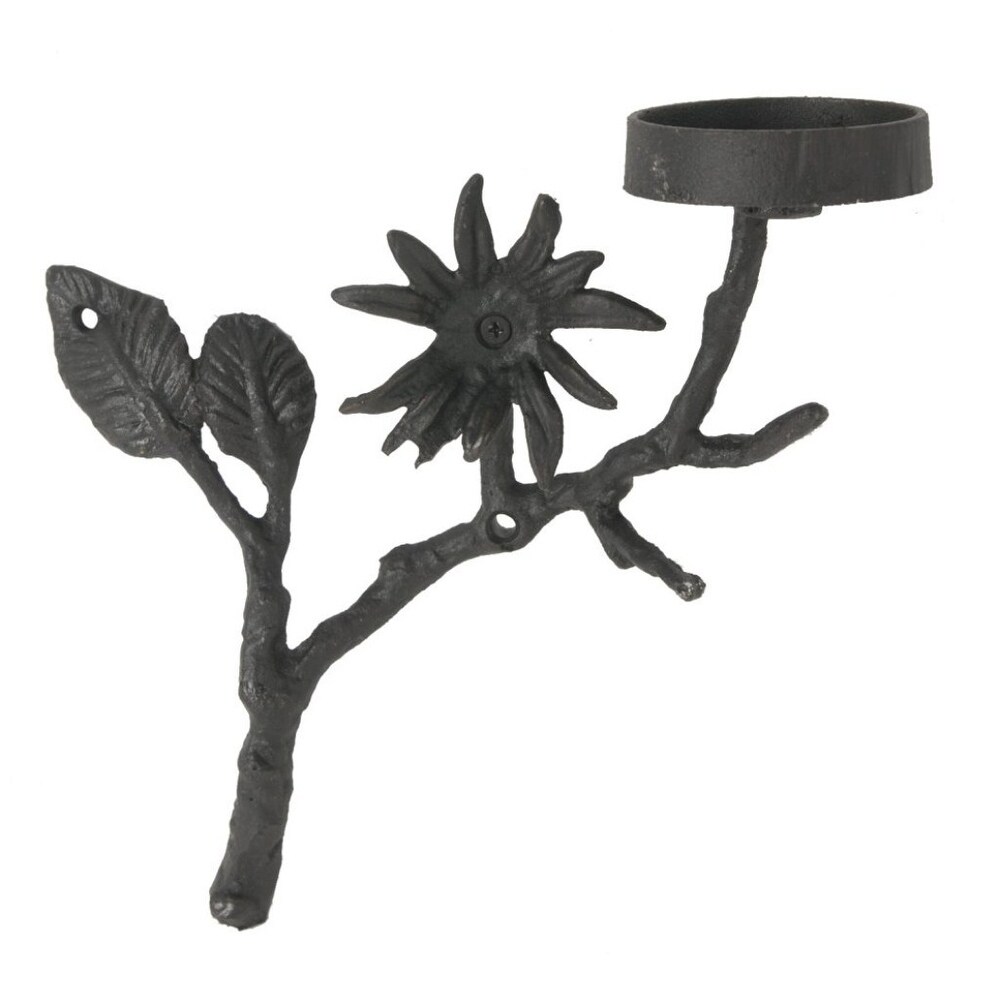 Tree Branch Cast Iron Candle Holder with Flower, Black