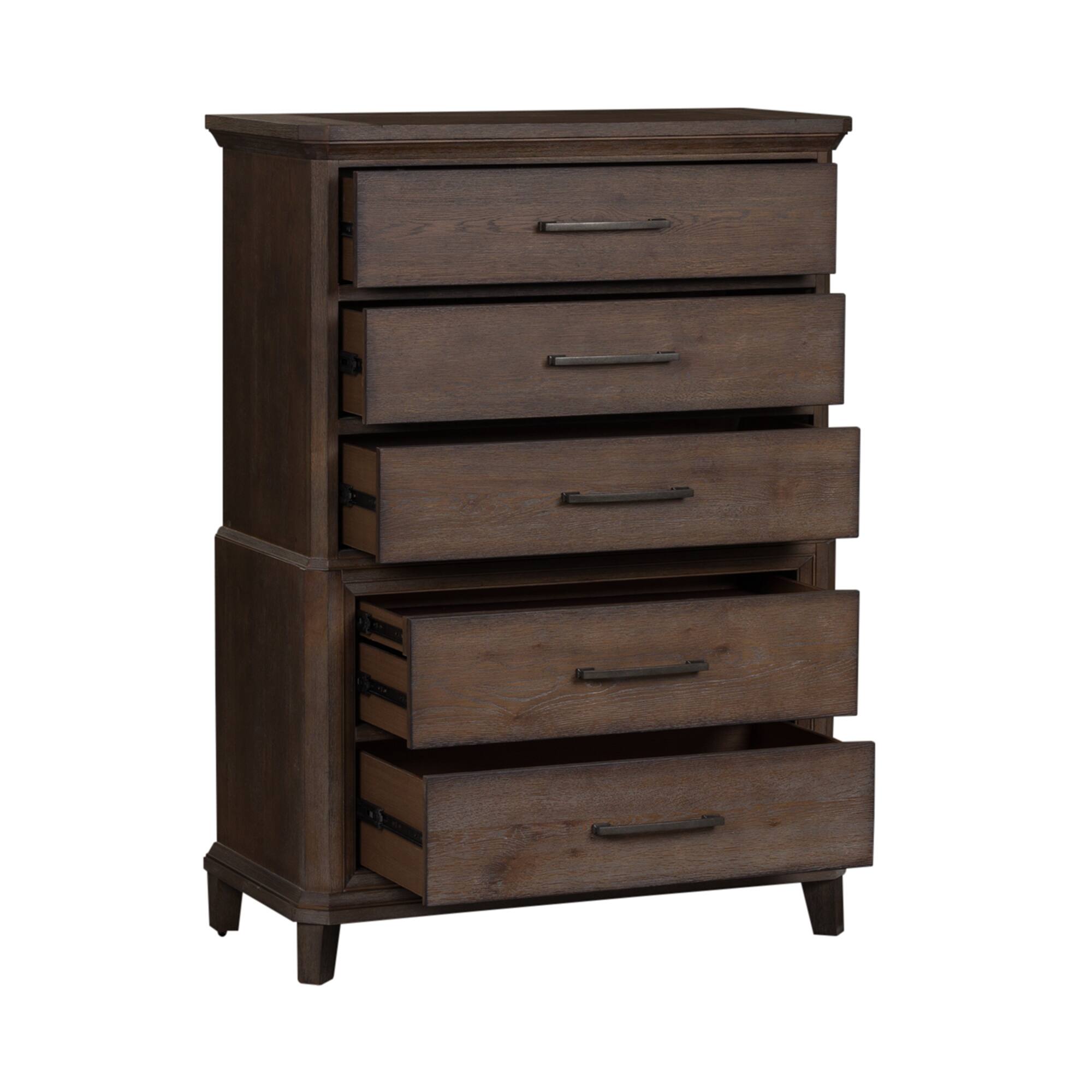 Copper Grove Artisan Prairie Wirebrushed Aged Oak with Gray Dusty Wax 5 Drawer Chest