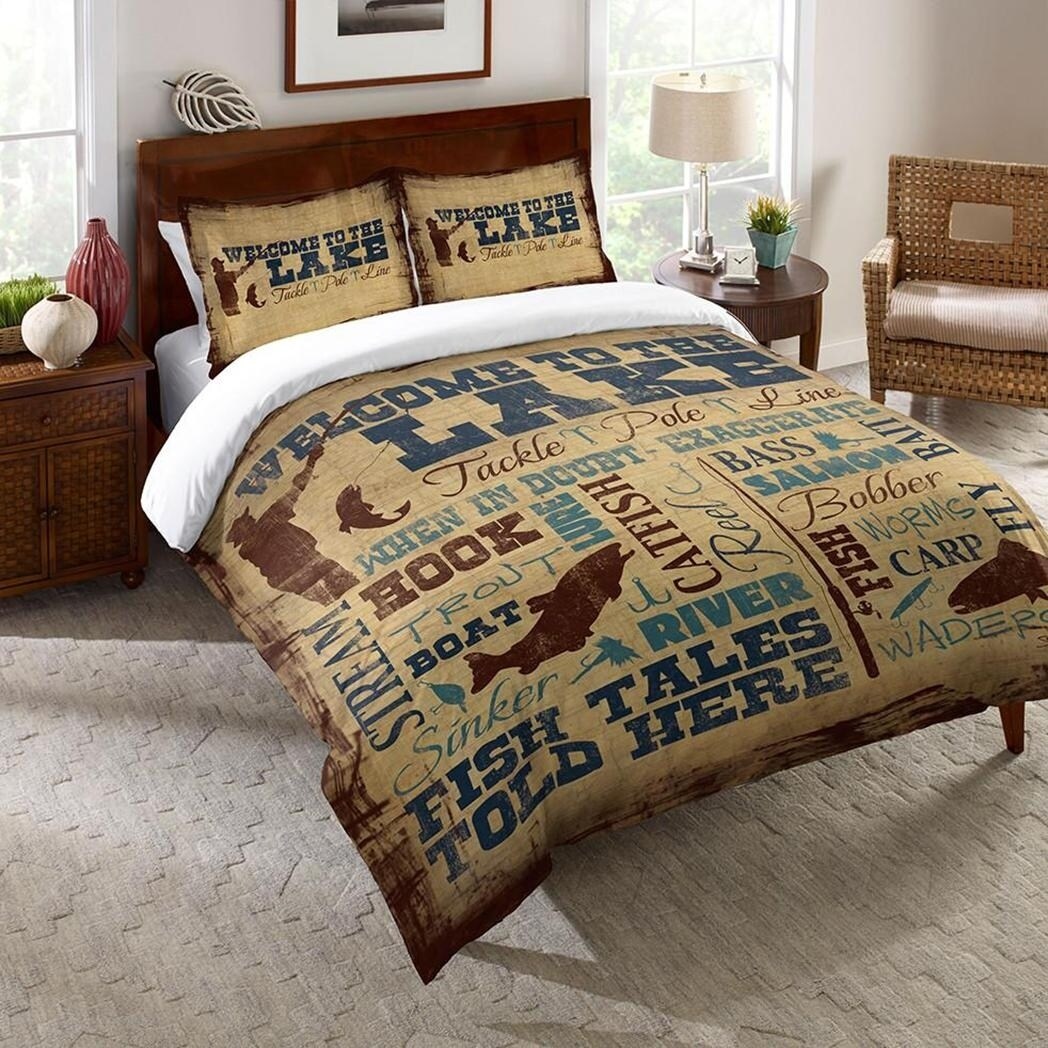 Welcome to the Lake Queen Comforter - brown;blue; beige