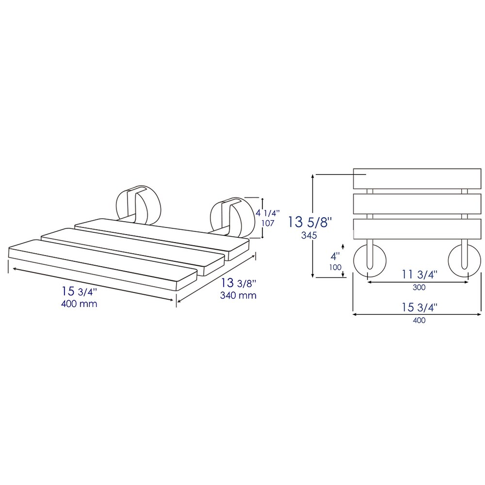 ALFI brand ABS16R Modern 16" Folding Teak Wood Rectangular Shower Seat Bench - Brushed Nickel
