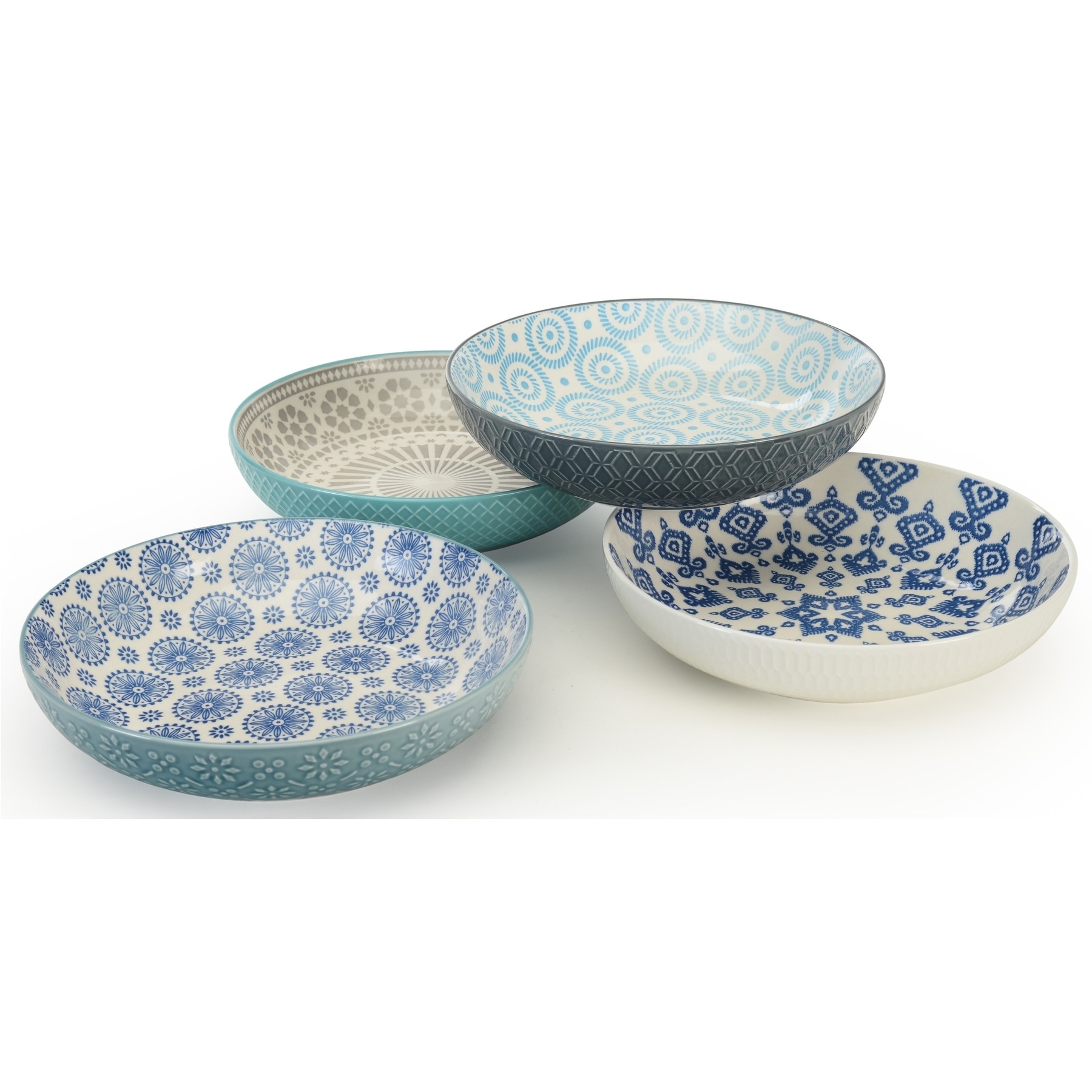 Signature Housewares Pad Print Set of Four Assorted 8.5-Inch Dinner Bowls - N/A