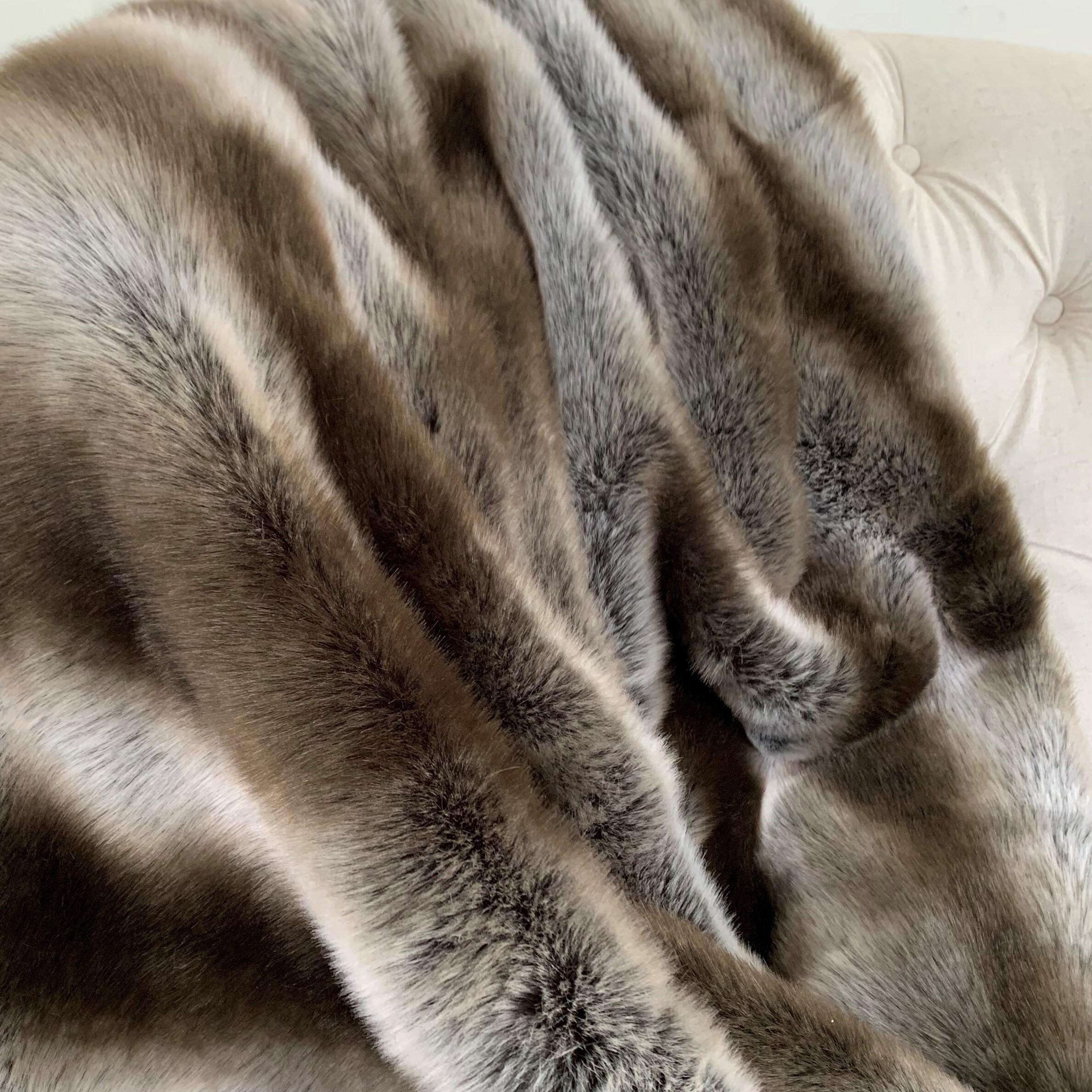 Plutus Fancy Grey Silver Chinchilla Faux Fur Handmade Luxury Blanket