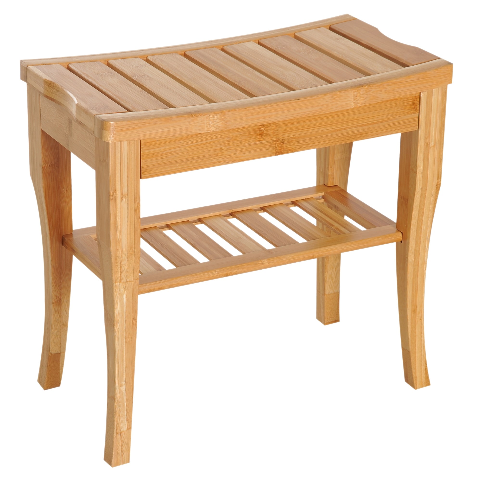 HomCom 20" Long Bamboo Wood Shower Bench Seat With Lower Storage Shelf - 10.25*19.75*17.5