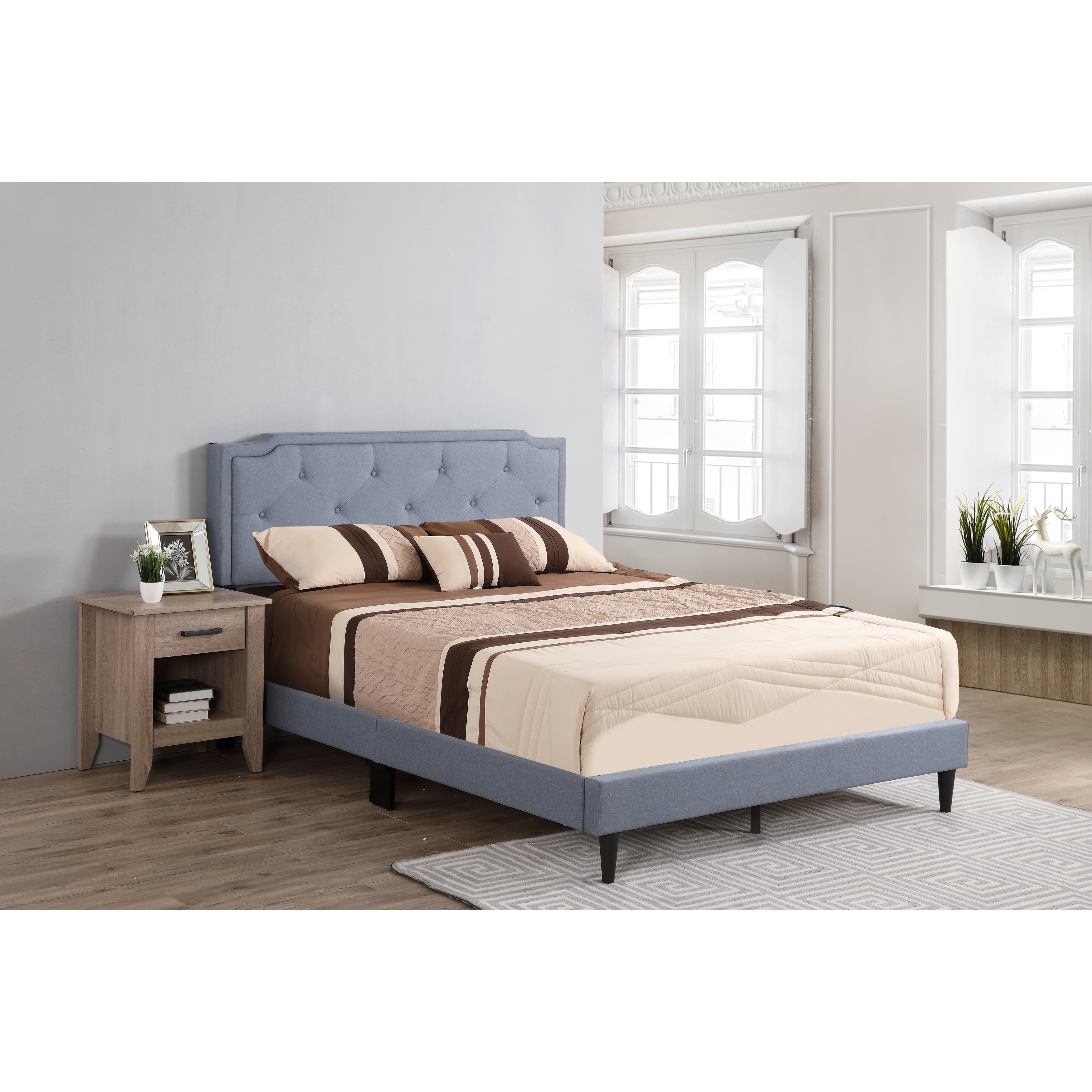 LYKE Home Delran Blue Queen Bed-All in one Bed