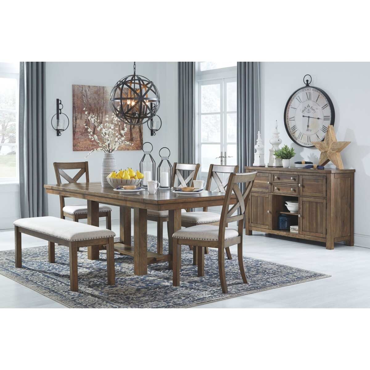 Rustic Style Acacia Wood Dining Table with Two Separate Extension Leaves, Brown