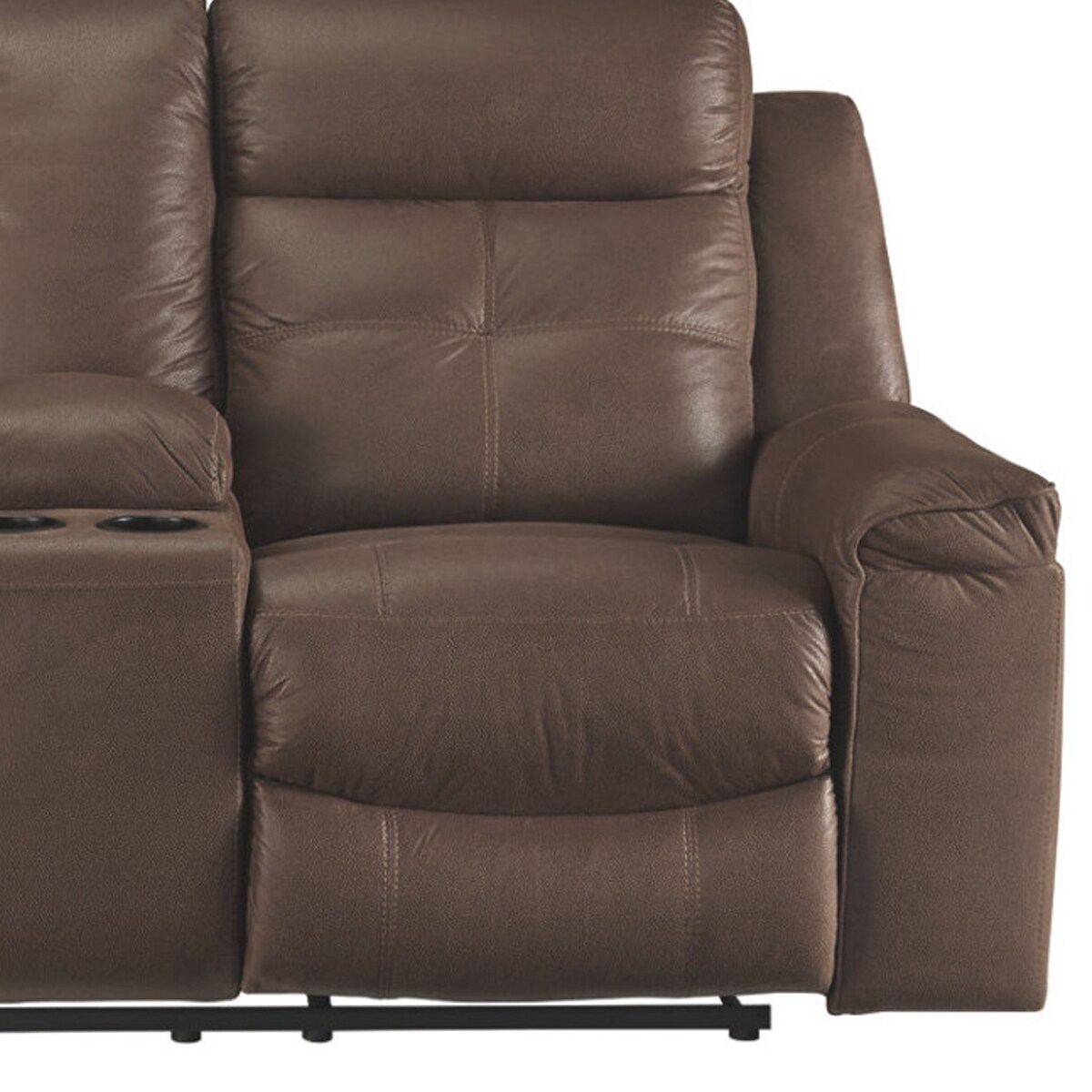 Polyester Upholstered Metal Reclining Loveseat with Storage Console, Brown
