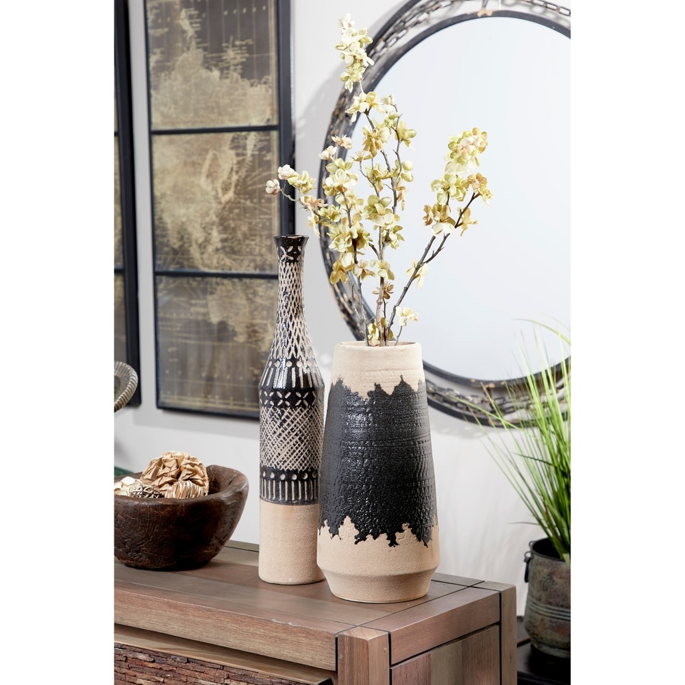 Black Porcelain Vase with Terracotta Details