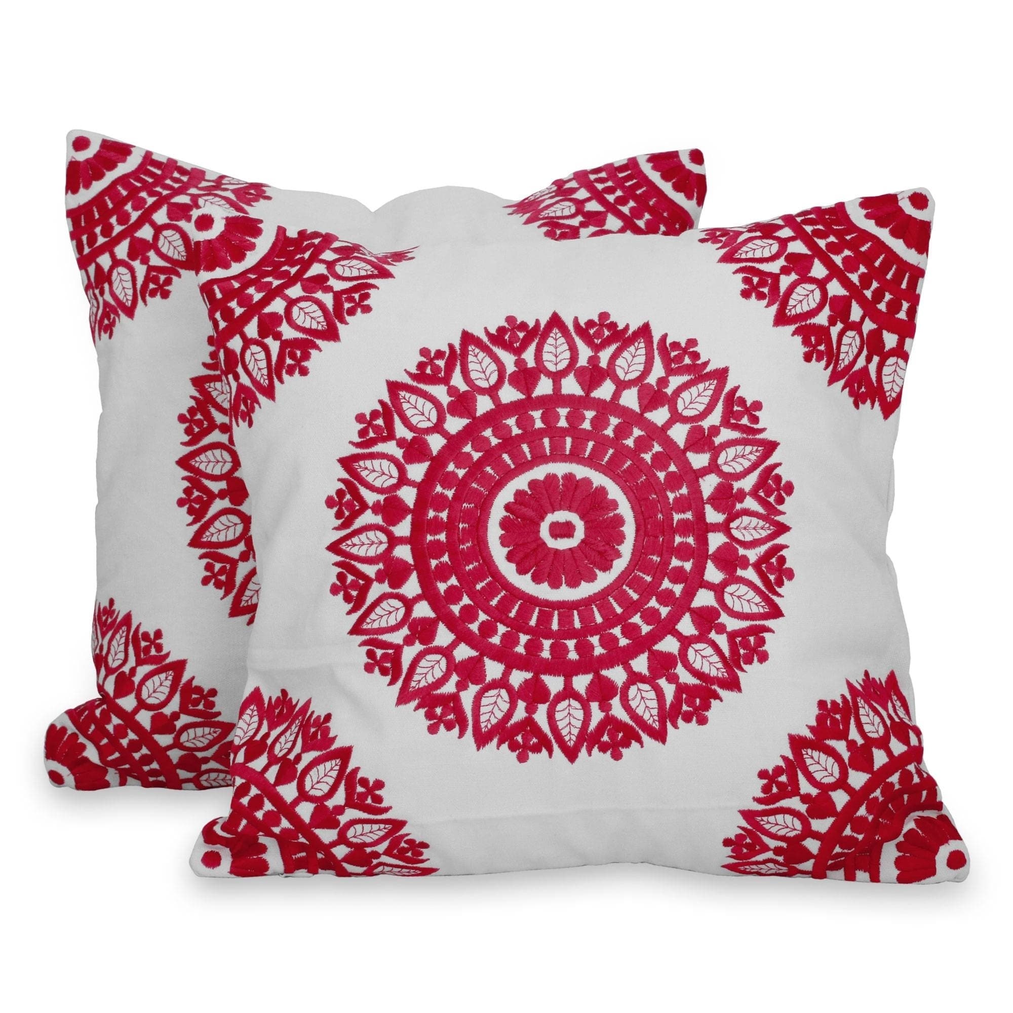 Handmade Hot Pink Mandalas Cotton cushion covers (pair) (India)