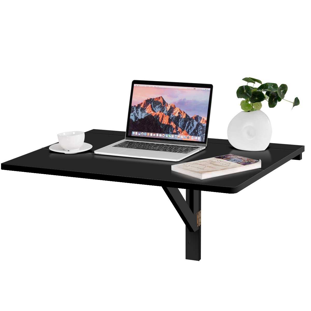 Gymax Wall-Mounted Drop-Leaf Table Floating Folding Desk Space Saver