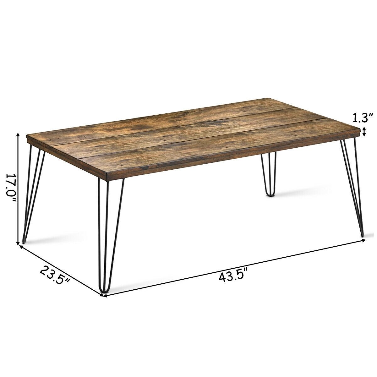 Rustic Industrial Solid Wood Rectangular Cocktail Coffee Table - 43.5" L x 23.5" W x 17" H