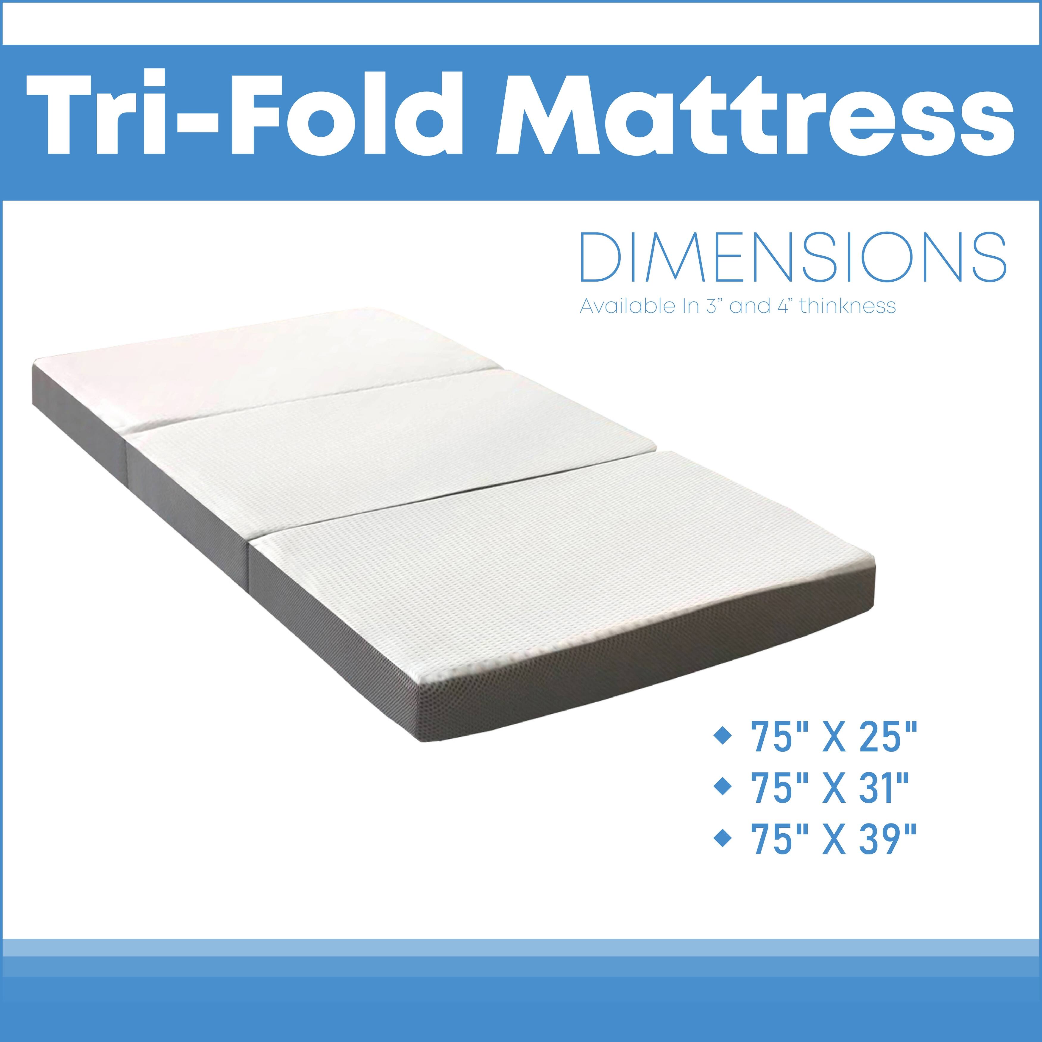 ONETAN,Folding Mattress, 3" & 4" Gel Memory Foam Portable Tri-fold Mattress