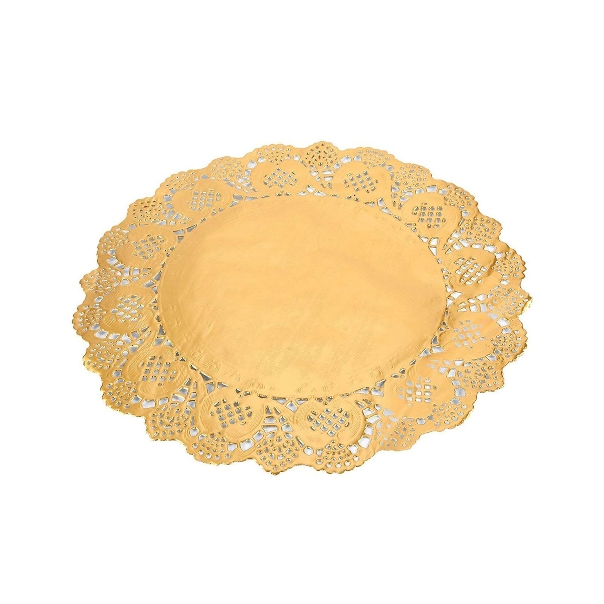 60-Pack Round Paper Doily Lace Placemats for Cake Dessert, Gold 12" in Diameter