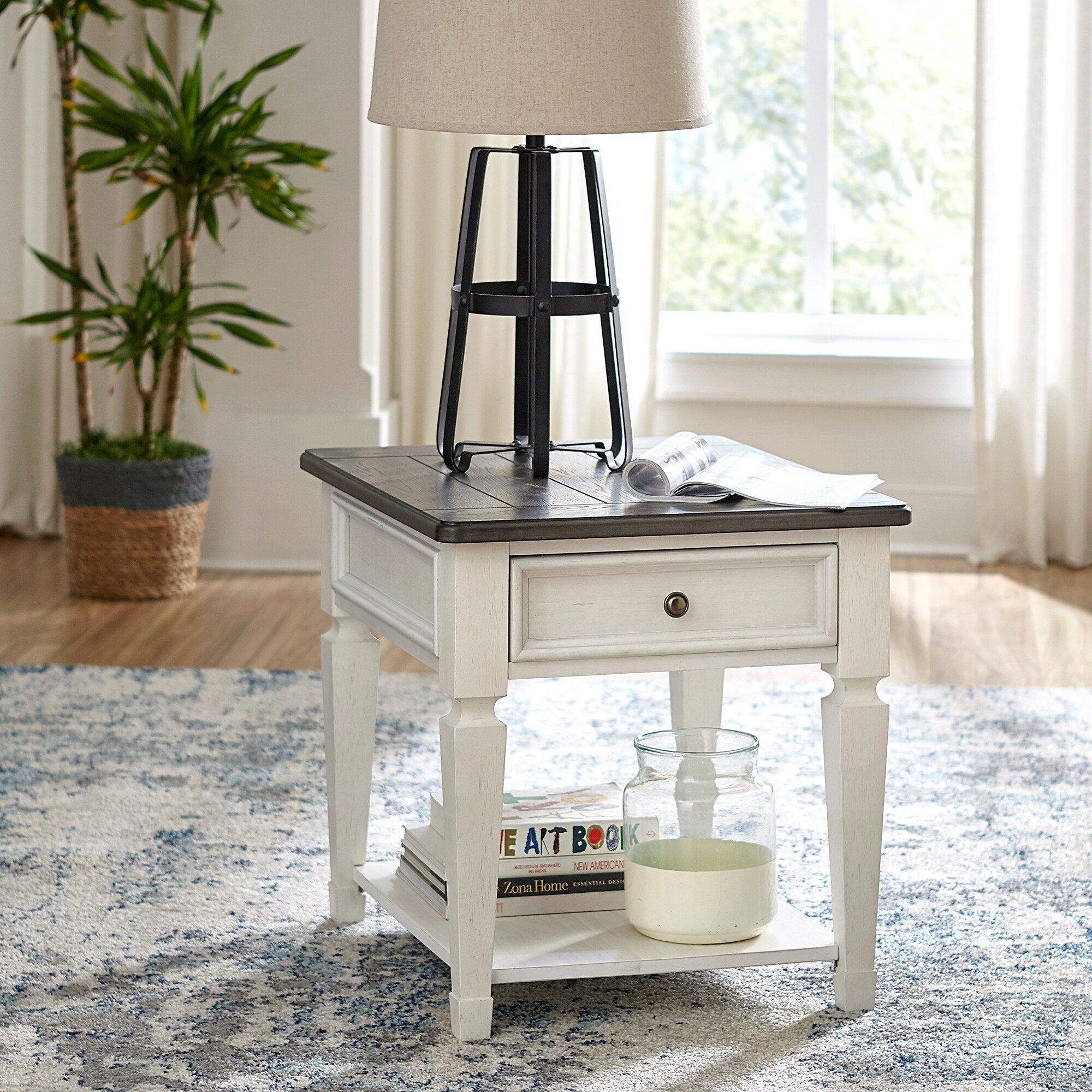 Allyson Park Wirebrushed White Charcoal Drawer End Table