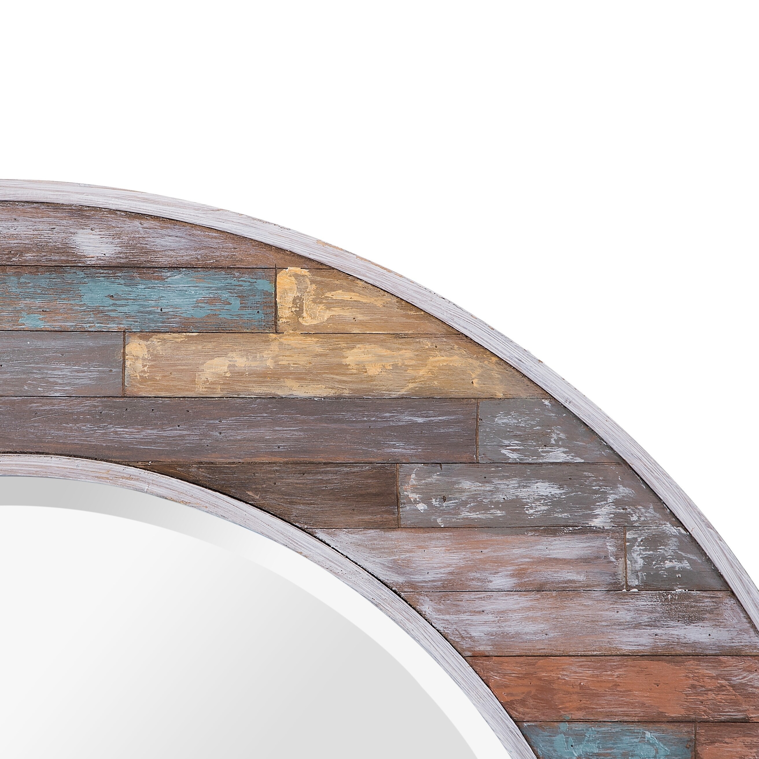 Colorful Waxed Plank Large Circular Wood Mirror - Pastel Multi