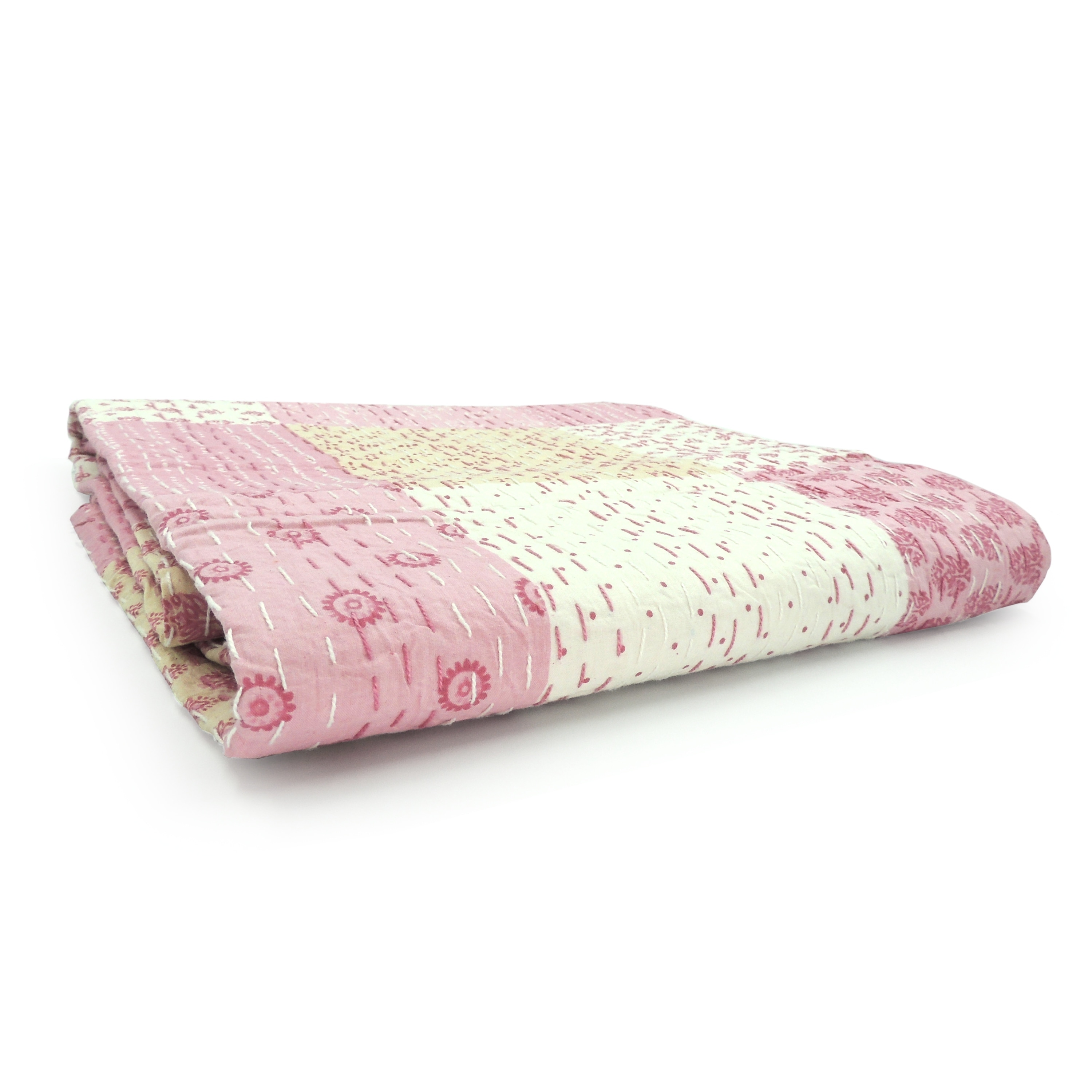LR Home Hand-Stitched Natural Cotton Quilted Standard Size Throw Blanket