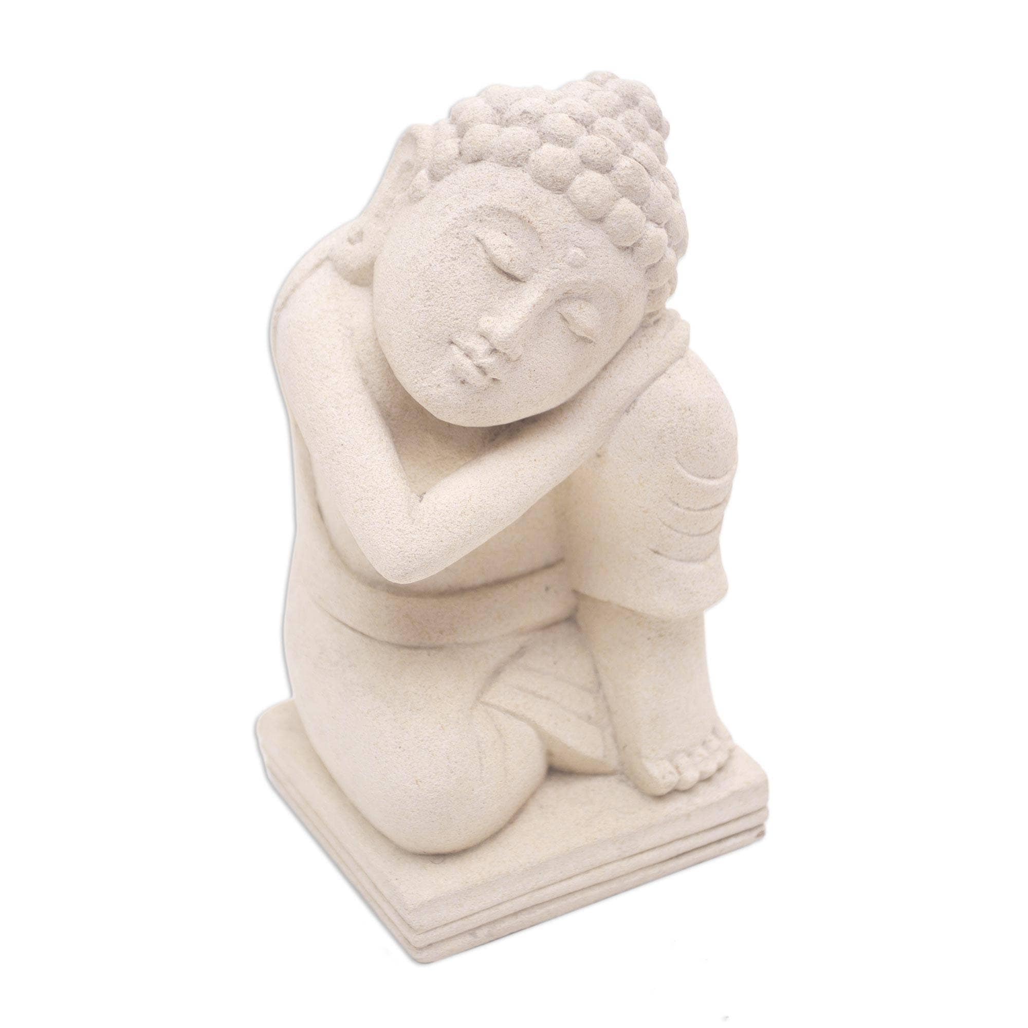 Handmade Buddhas Blissful Sleep Sandstone Sculpture (Thailand)