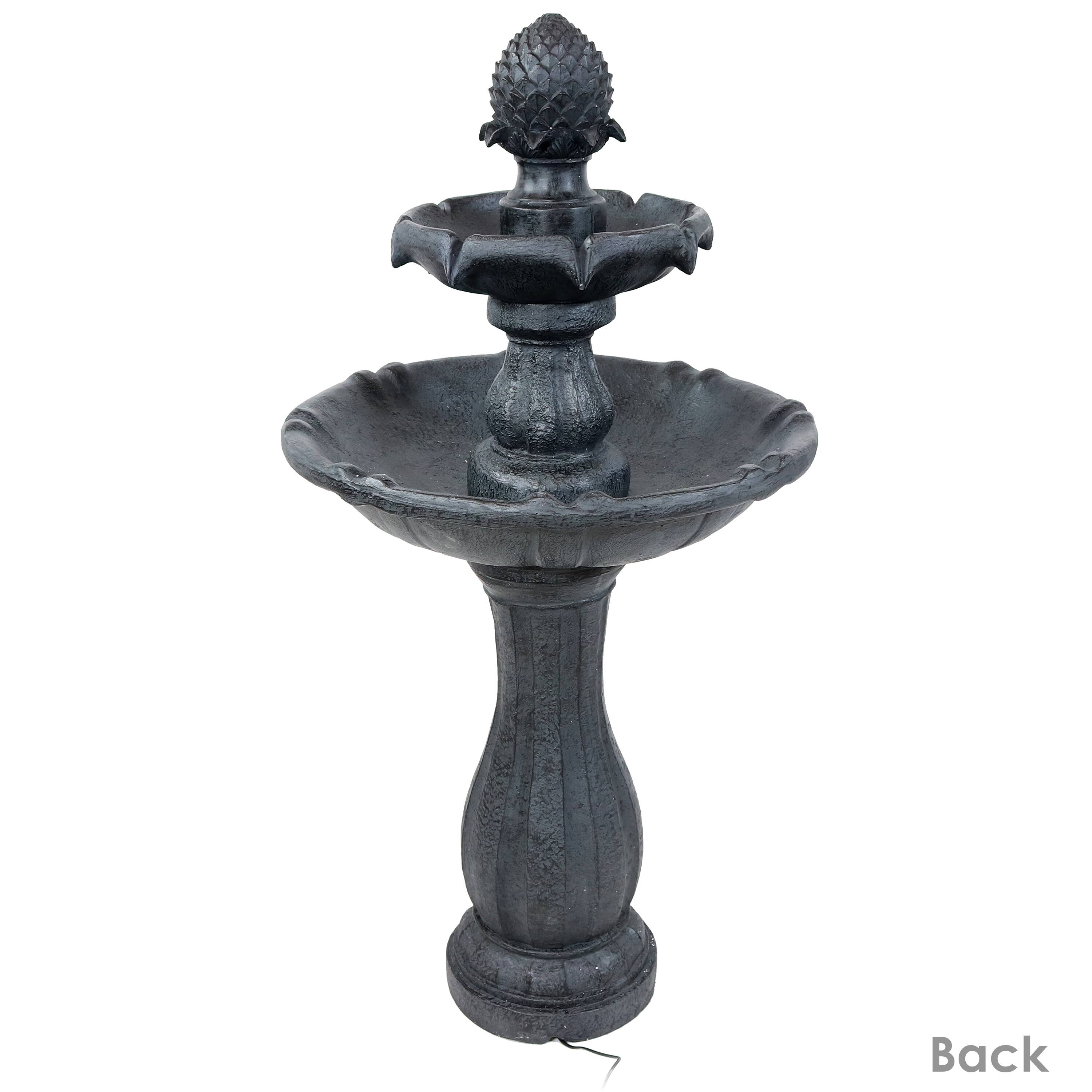 2-Tier Pineapple Solar Outdoor Water Fountain w/ Battery - 46" - Black