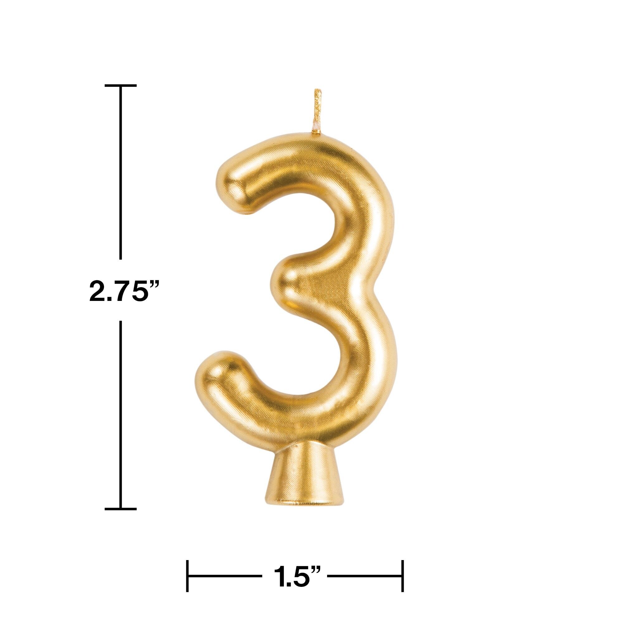 Club Pack of 12 Gold "3" Birthday Candles 2.75"