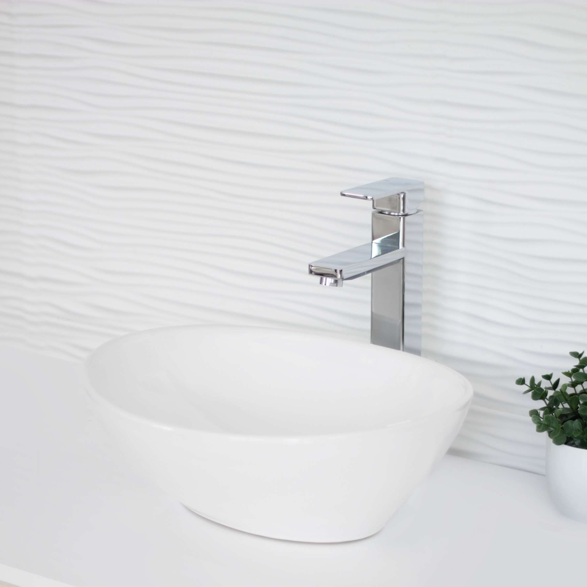STYLISH 15 3/4 inch White Oval Porcelain Vessel Bathroom Sink - 15 3/4" x 13 3/8" x 5 3/4"