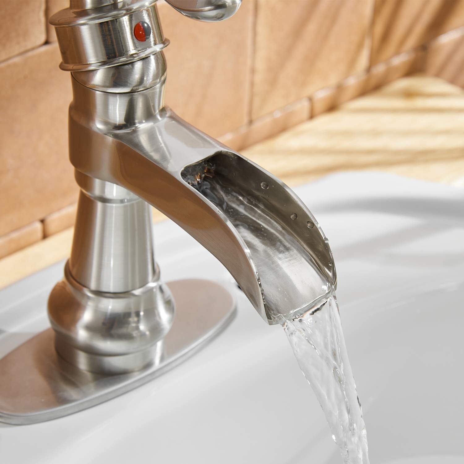 Vibrantbath Waterfall Bathroom Sink Faucets Deck Mount Lavatory