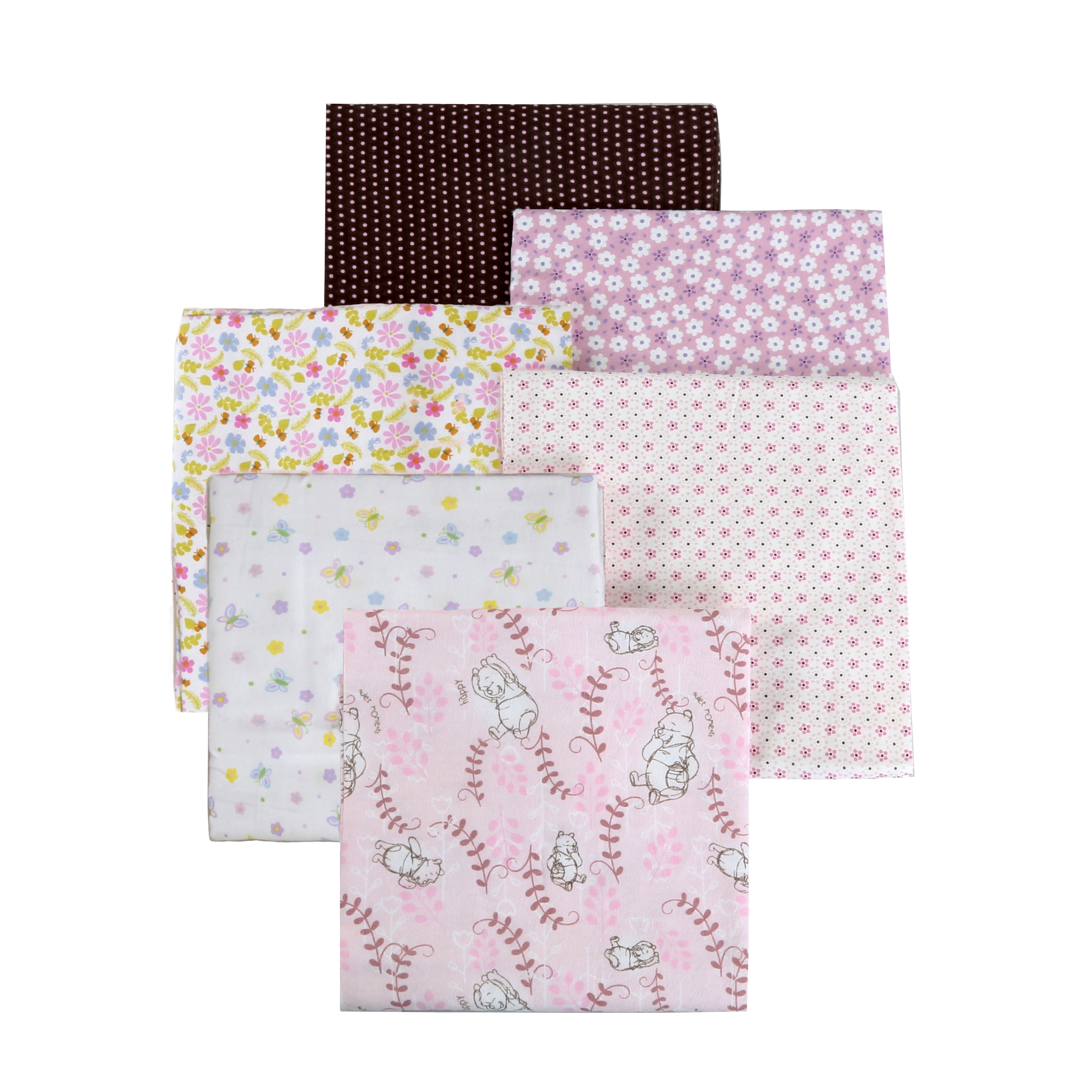 Cozy Line 6-Pack Pink Brown Bear Floral Dot Baby Girl Cotton Flannel Receiving Blankets