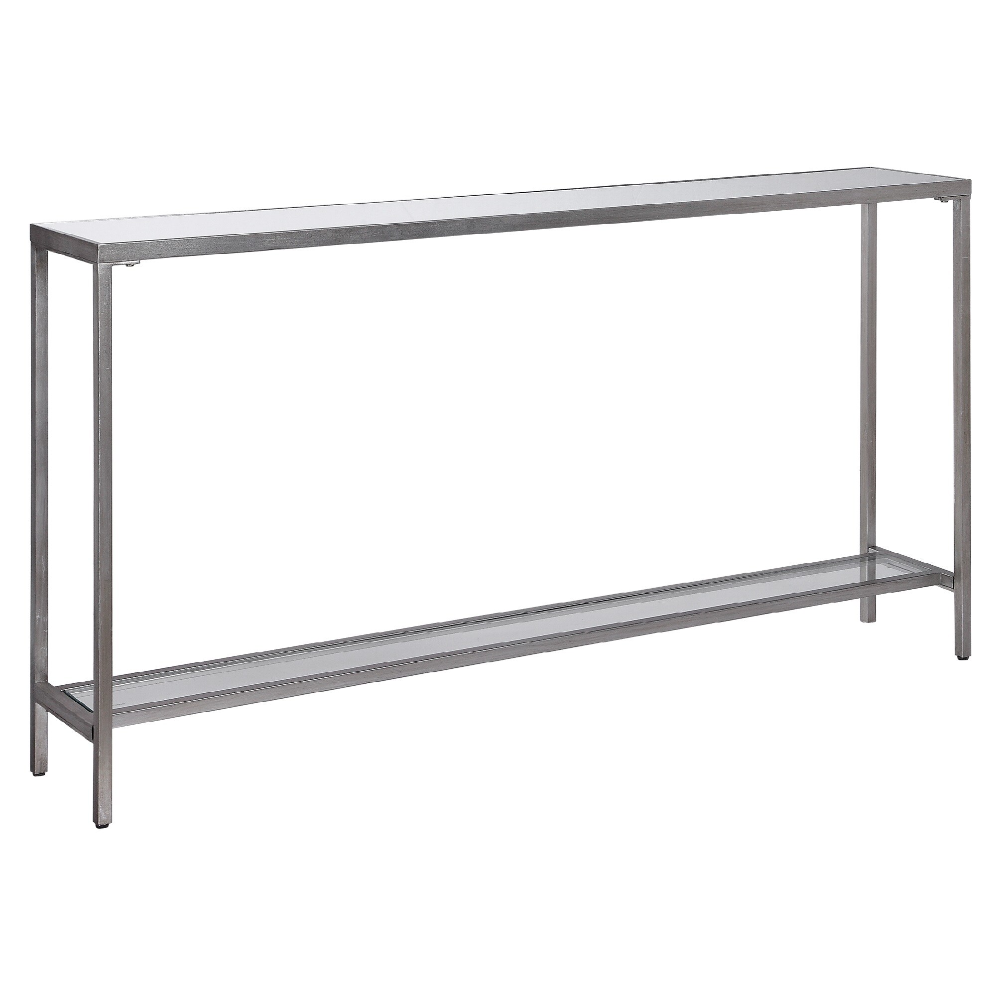 60” Silver Minimalist Console Table with a Storage Shelf